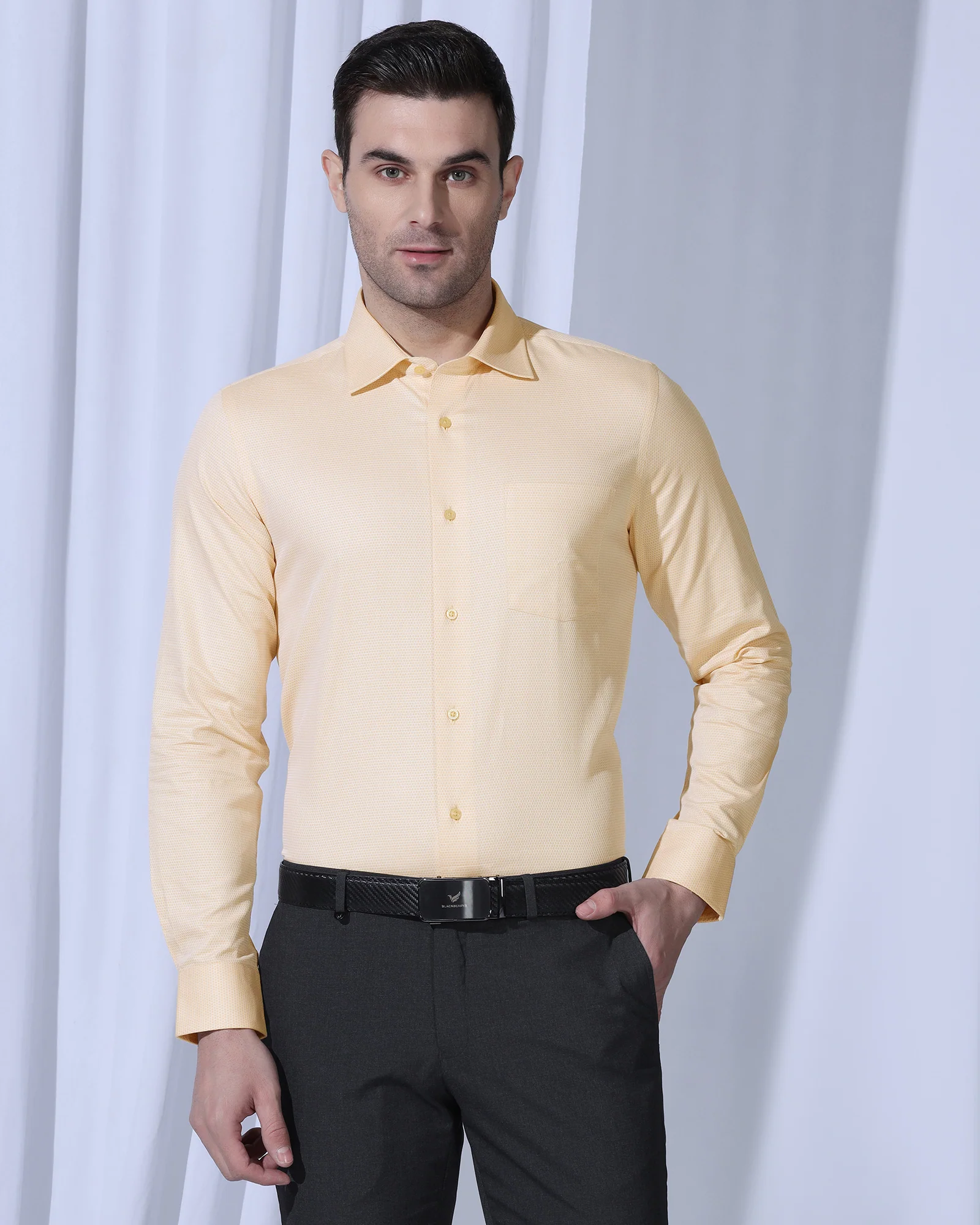 Formal Yellow Textured Shirt - Benet - Image 9