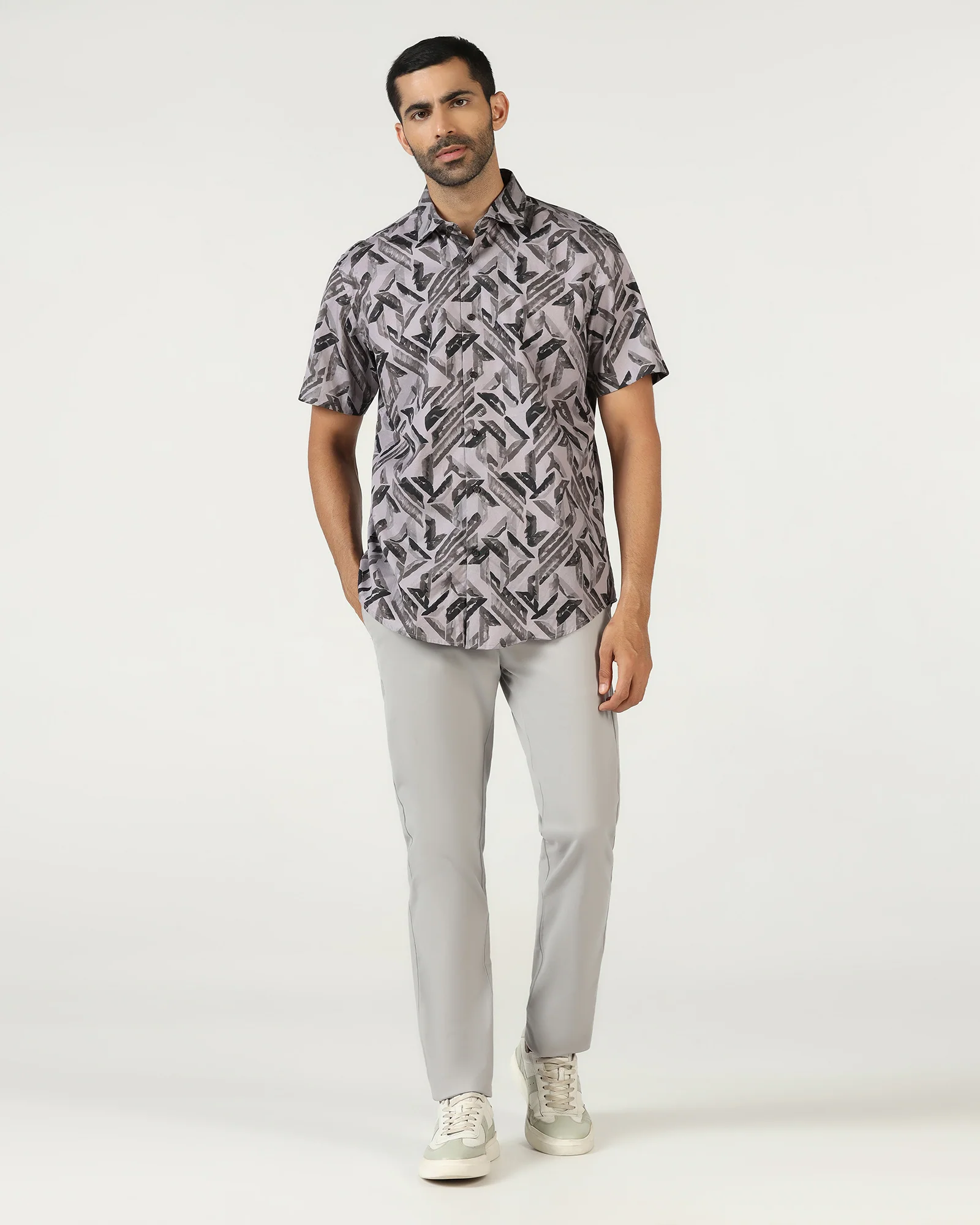 Grey Half Sleeve Printed Shirt - Volmer - Image 3