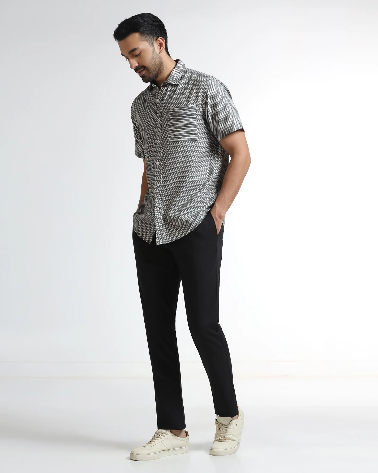 Grey Half Sleeve Textured Shirt - Durlan - Image 3