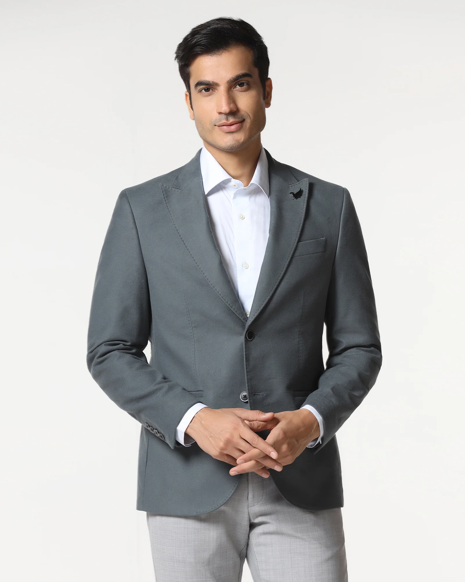 Grey Solid Blazer - Napolean