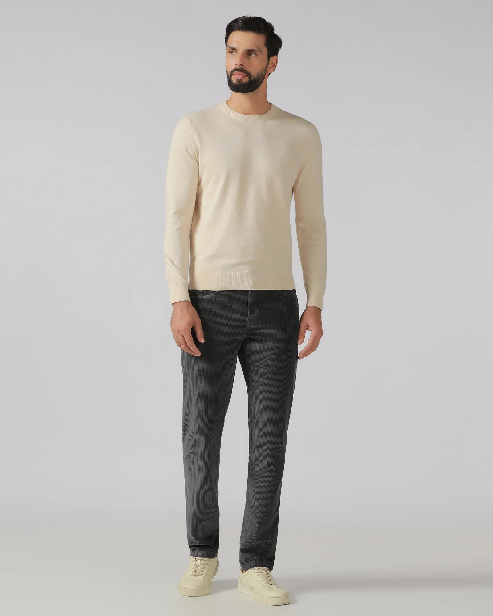 Grey Corduroy Solid Khakis - Veil