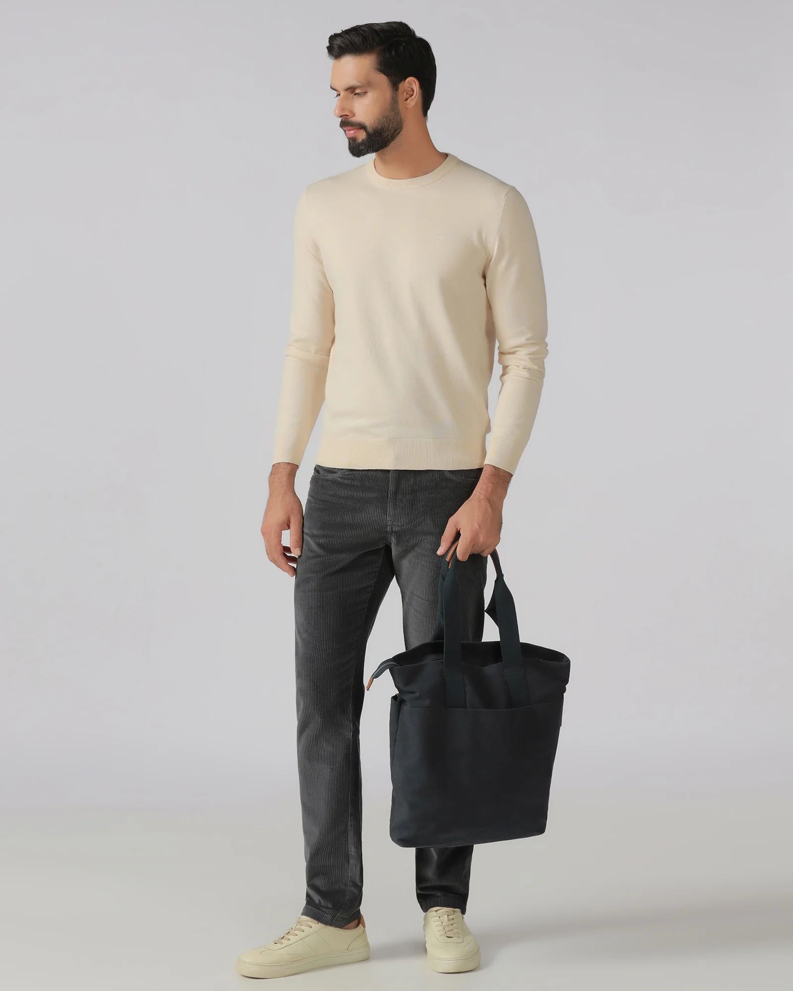 Grey Corduroy Solid Khakis - Veil - Image 5