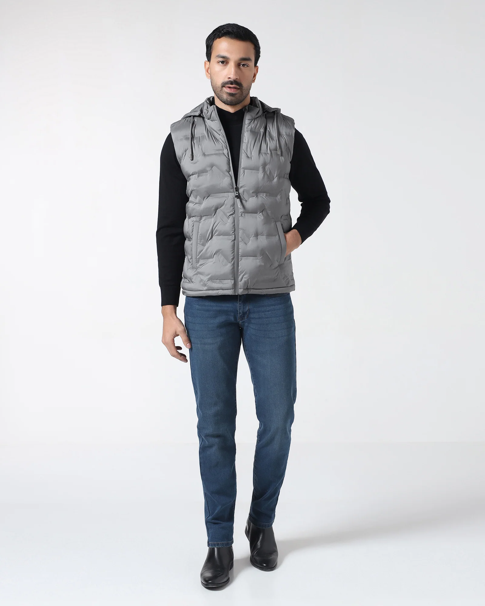 Grey Solid Zipper Jacket - Nebraska - Image 3