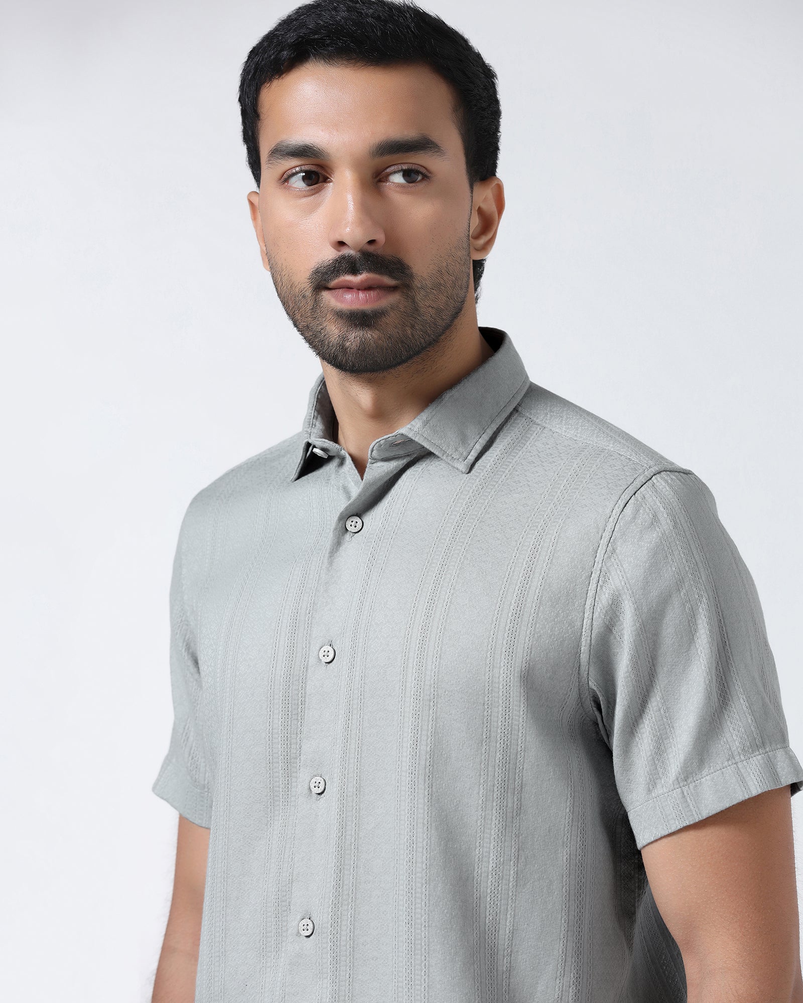 Grey Half Sleeve Textured Shirt - Lambo - Image 4