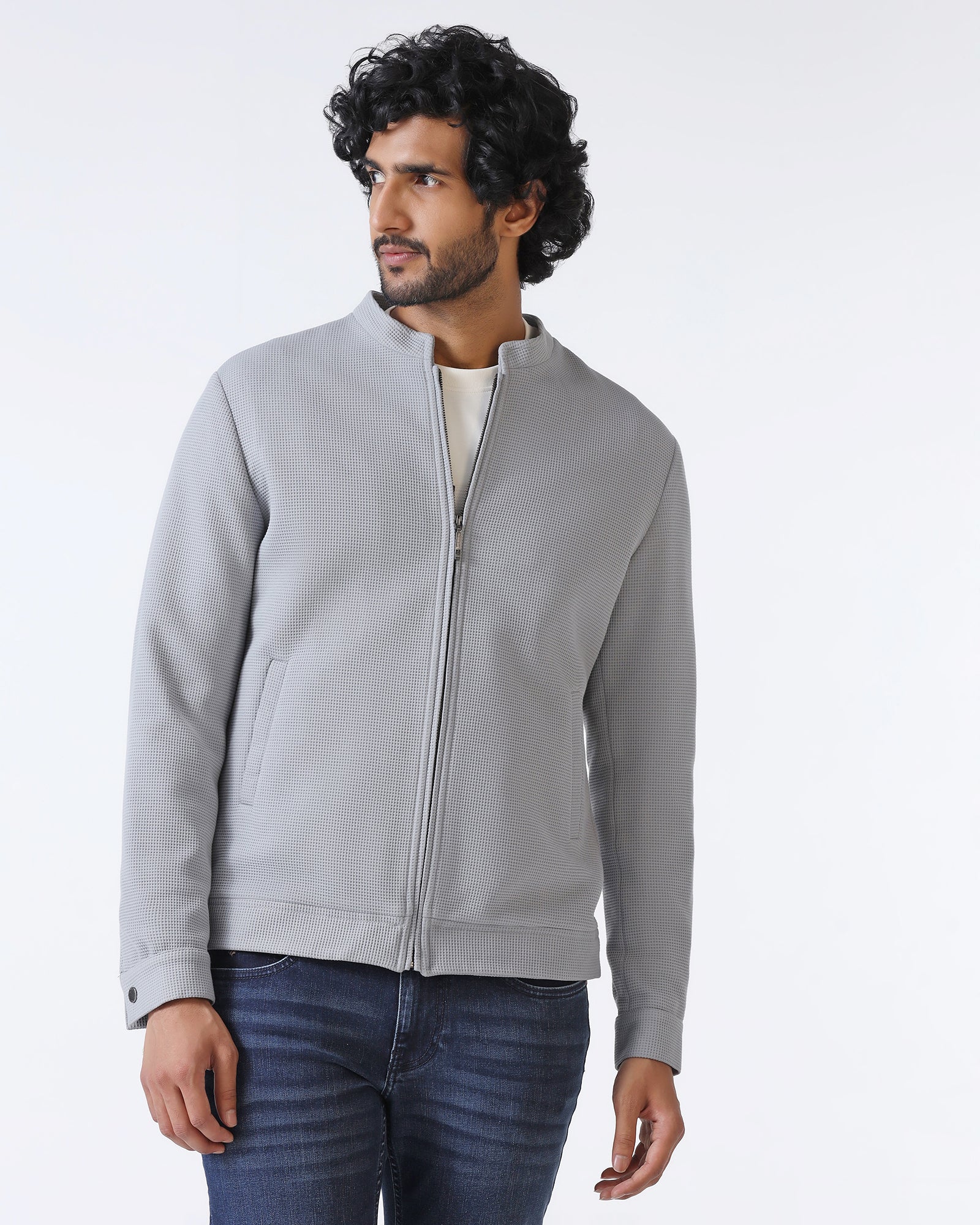 Grey Textured Zipper Jacket - Maxwel - Image 6