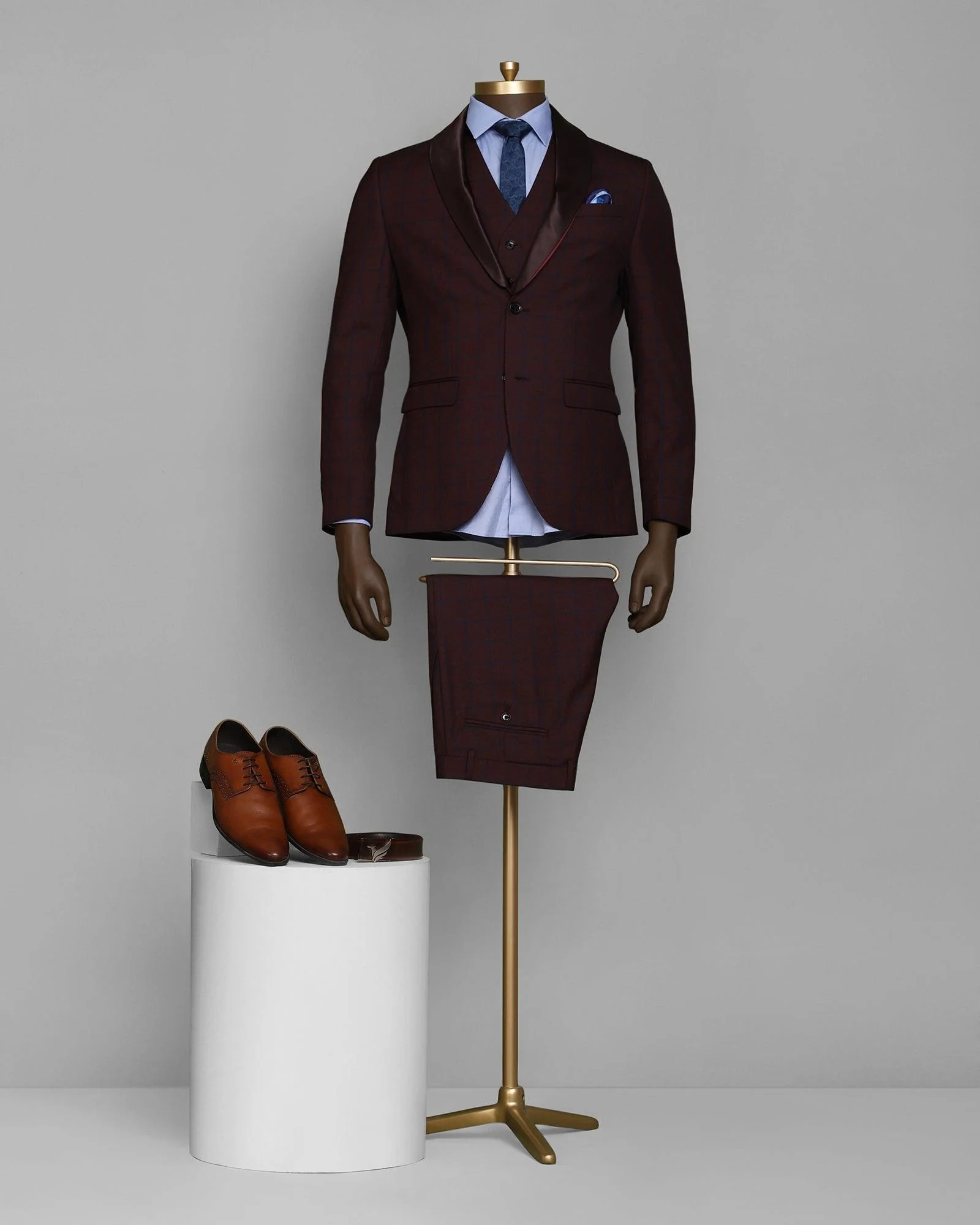 Multitude 6X Wine Check Formal Suit - Hildo - Image 9