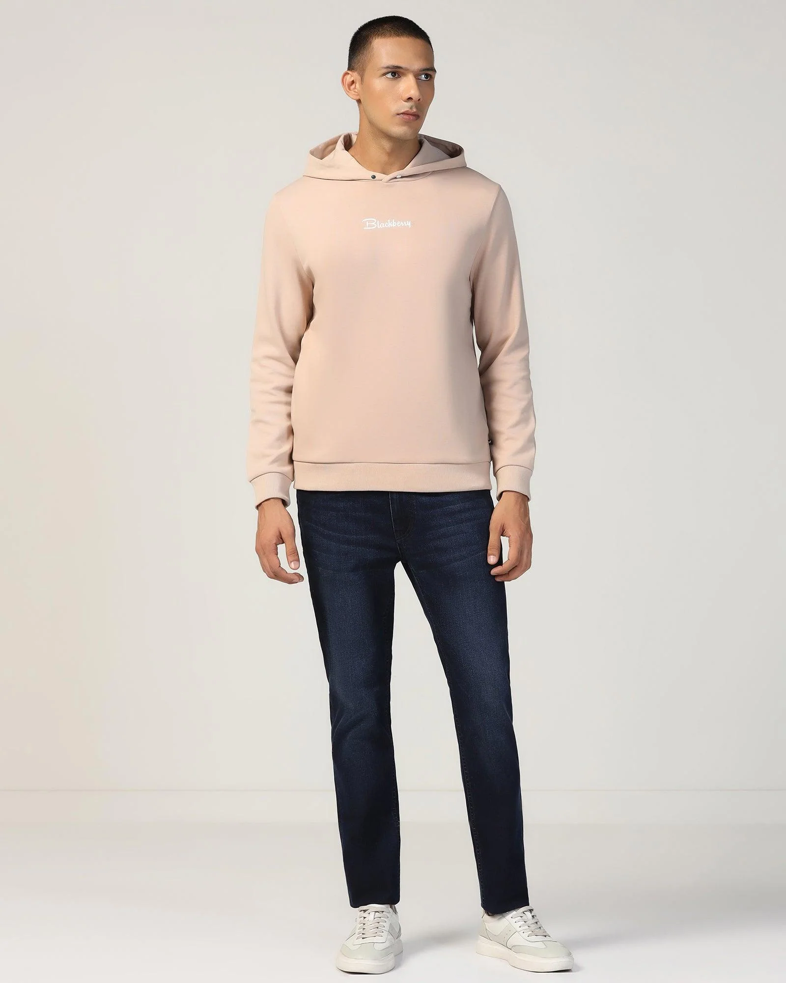 Hoodie Beige Solid Sweatshirt - Snape - Image 3