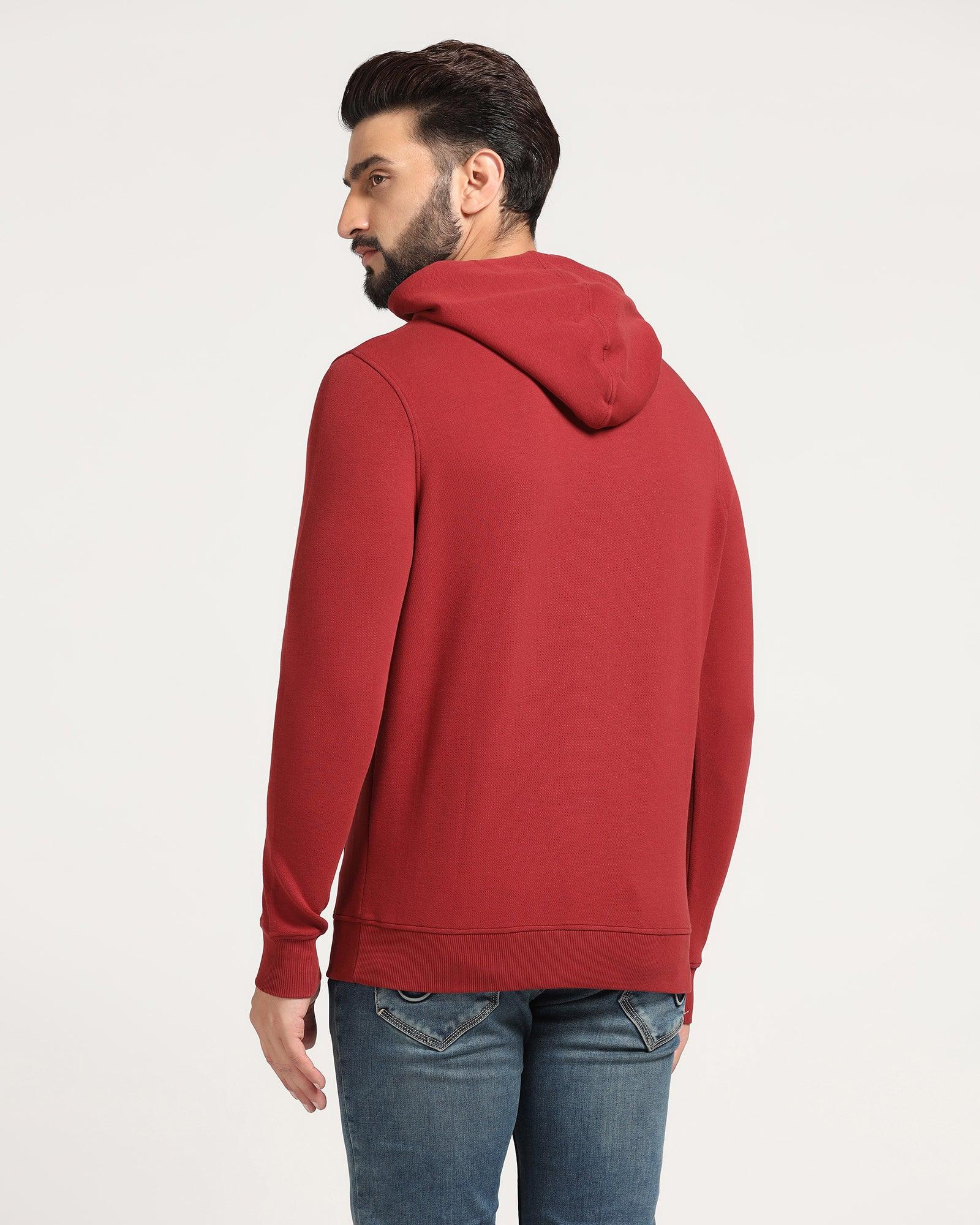 Hoodie Red Solid Sweatshirt - Feb - Image 2