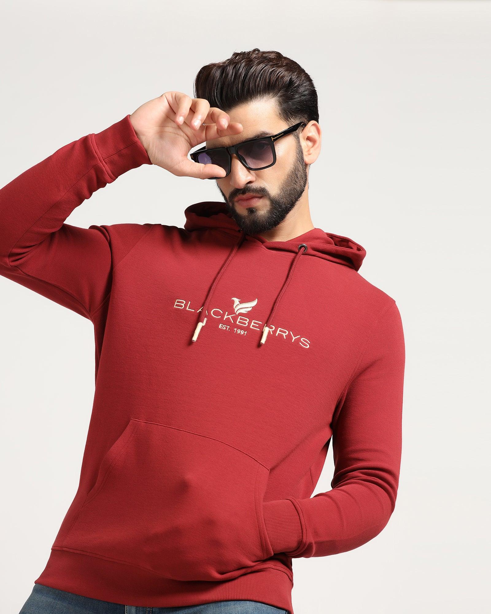 Hoodie Red Solid Sweatshirt - Feb - Image 6