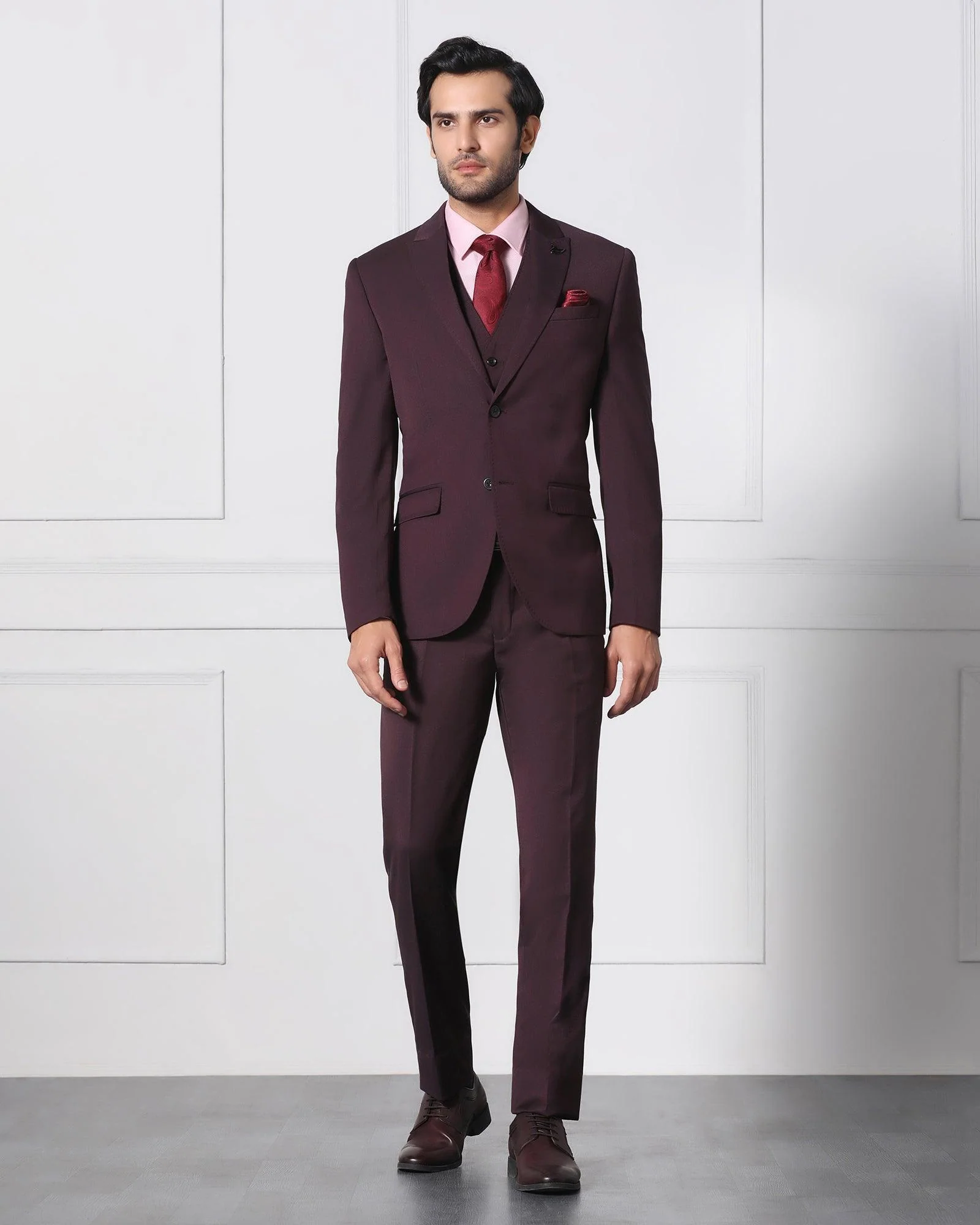 Must Haves Three Piece Darkk Wine Solid Formal Suit - Jaguar - Image 3