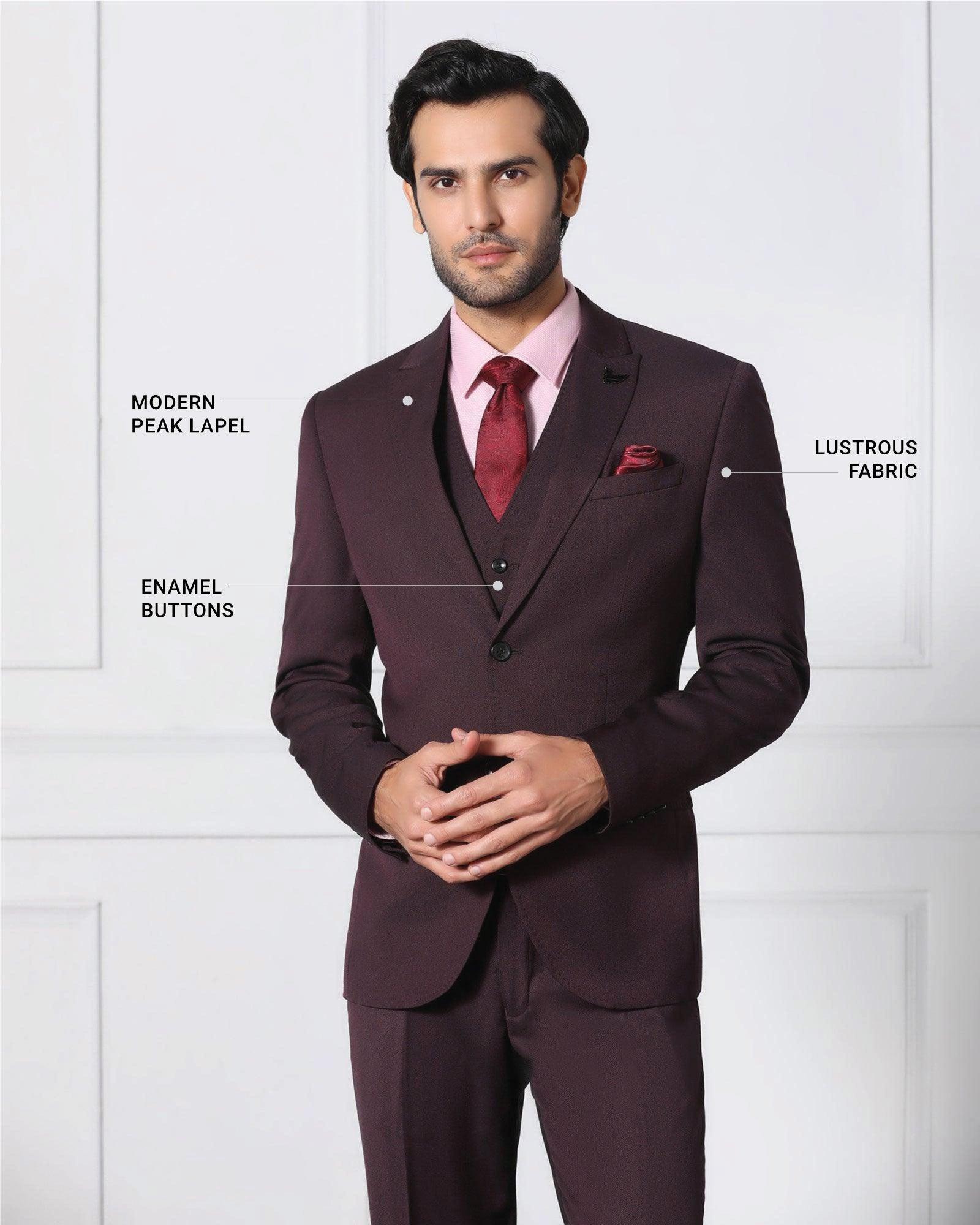 Must Haves Three Piece Darkk Wine Solid Formal Suit - Jaguar - Image 4