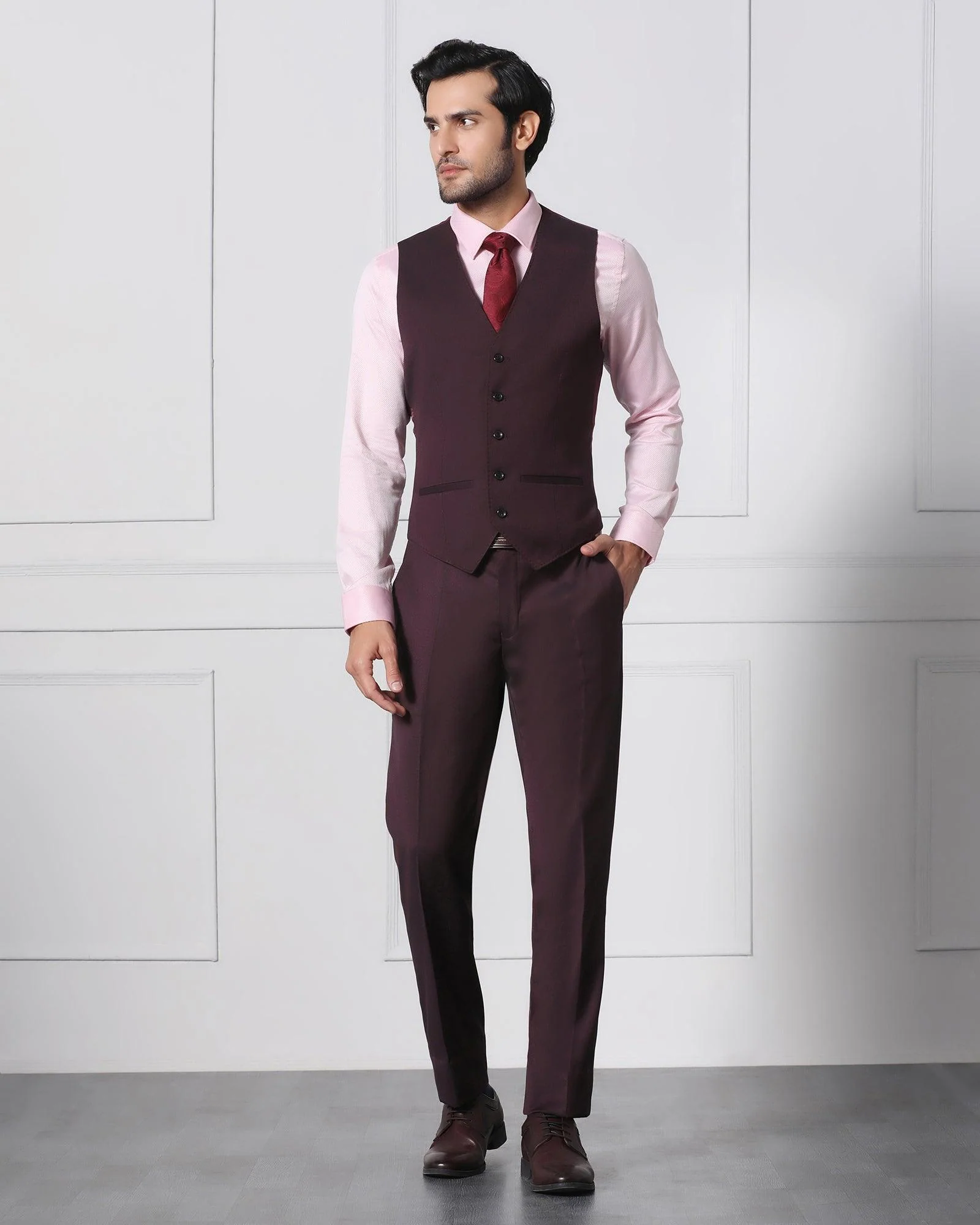 Must Haves Three Piece Darkk Wine Solid Formal Suit - Jaguar - Image 5