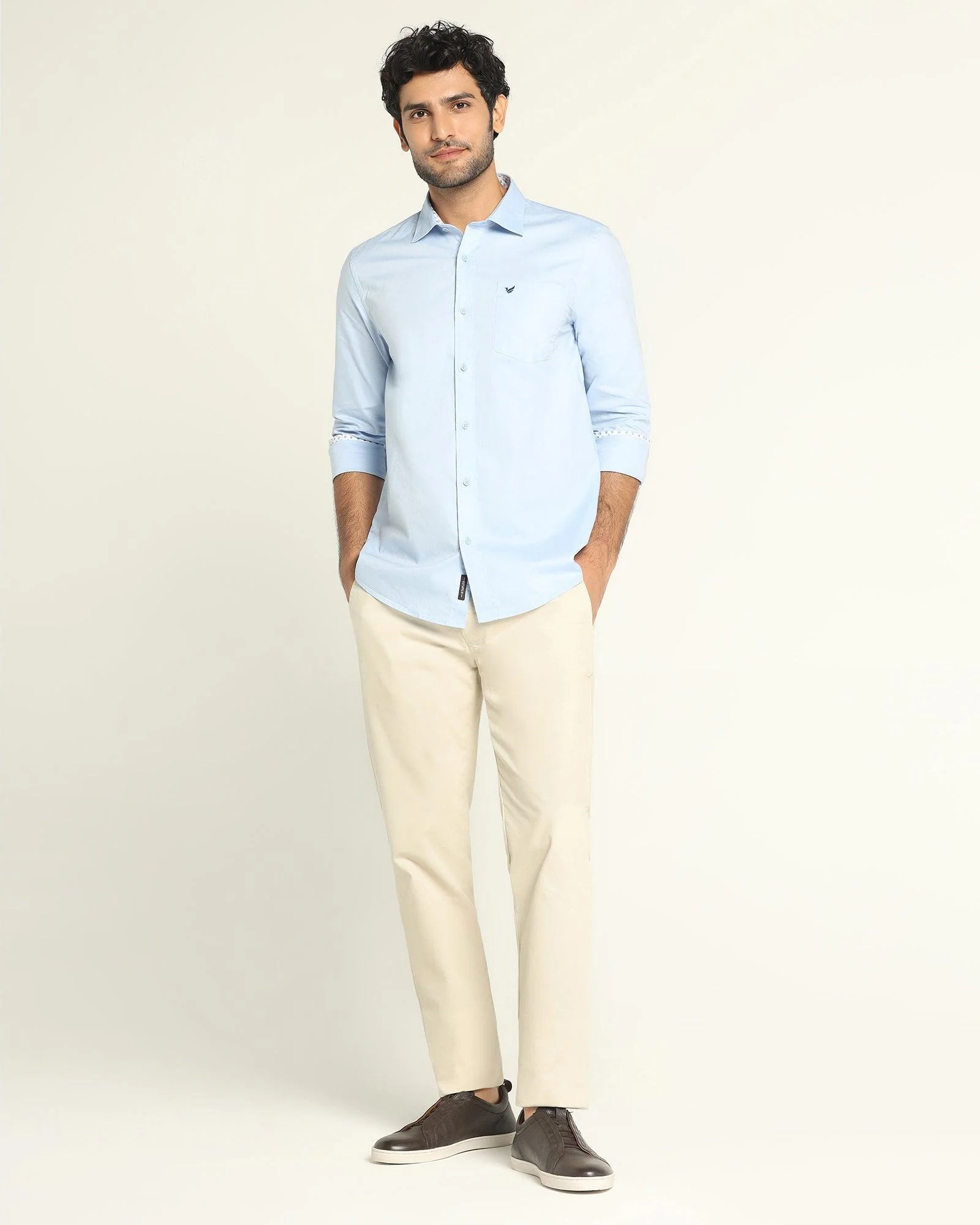 Slim Fit B-91 Casual Beige Solid Khakis - Kiler - Image 3