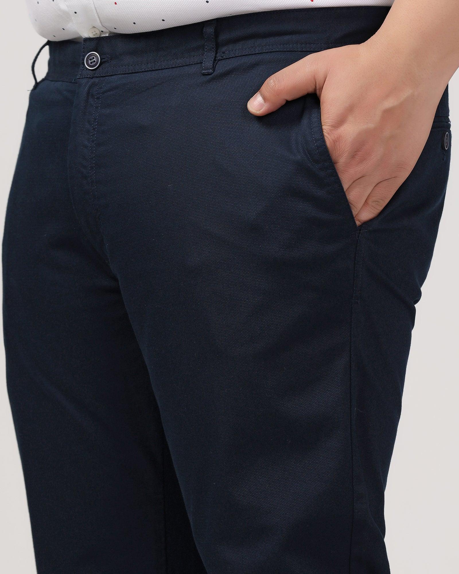Slim Fit B-91 Casual Navy Solid Khakis - Kiler - Image 10
