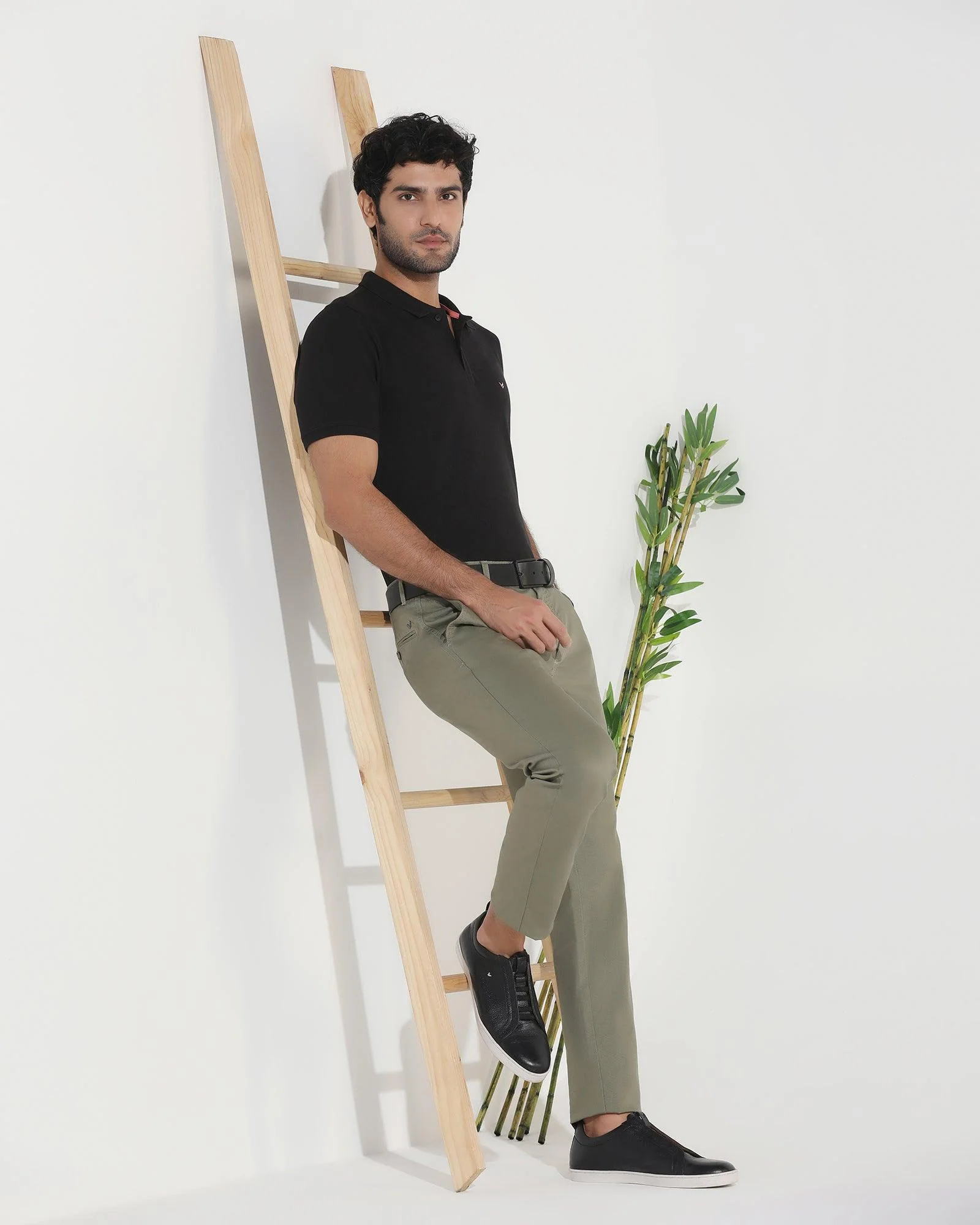 Slim Fit B-91 Casual Olive Solid Khakis - Kiler - Image 5