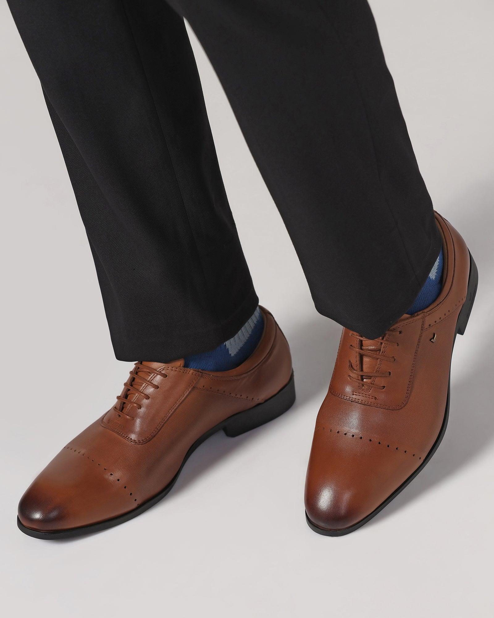 Must Haves Leather Tan Textured Oxford Shoes - Kiwi - Image 3