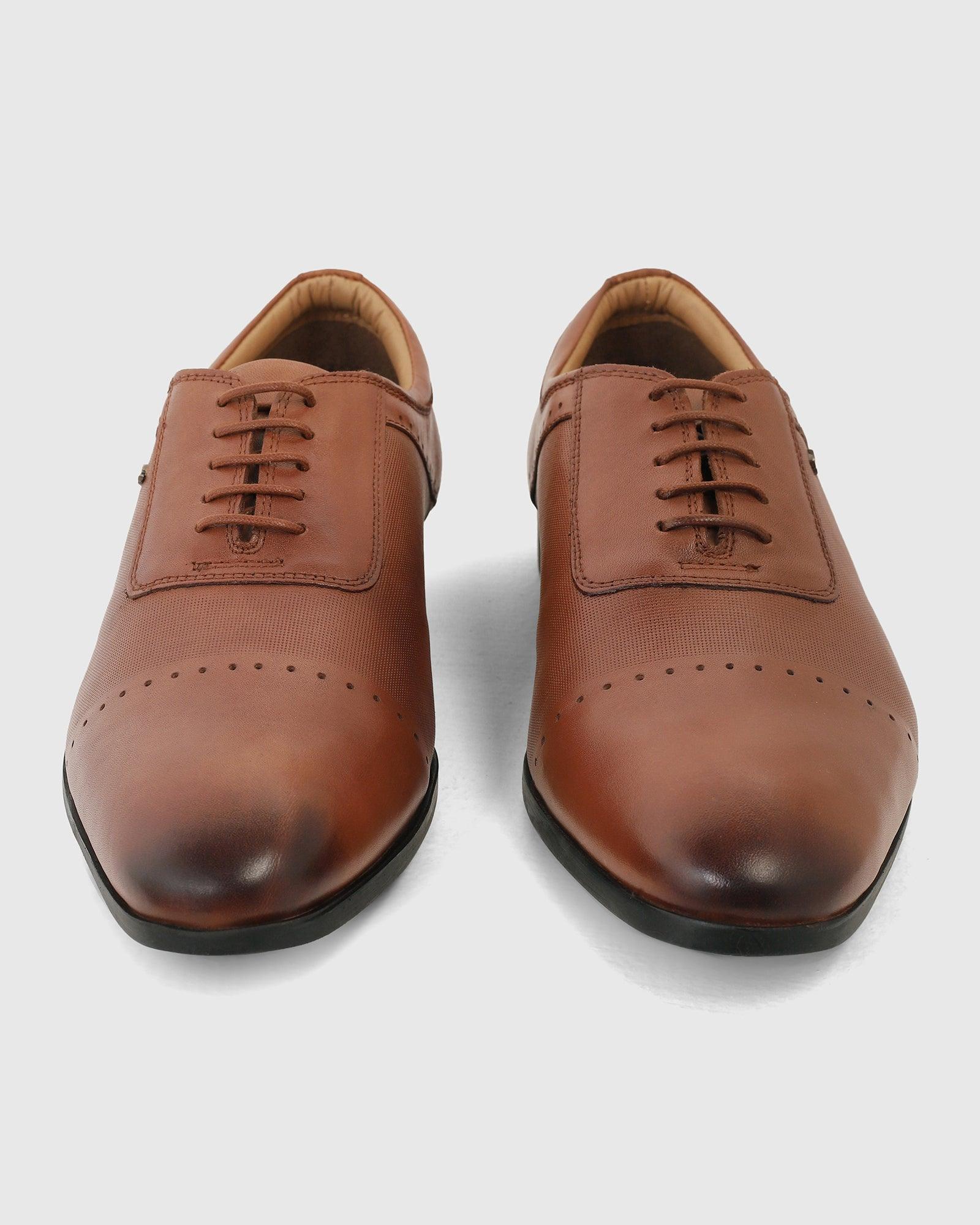 Must Haves Leather Tan Textured Oxford Shoes - Kiwi - Image 6