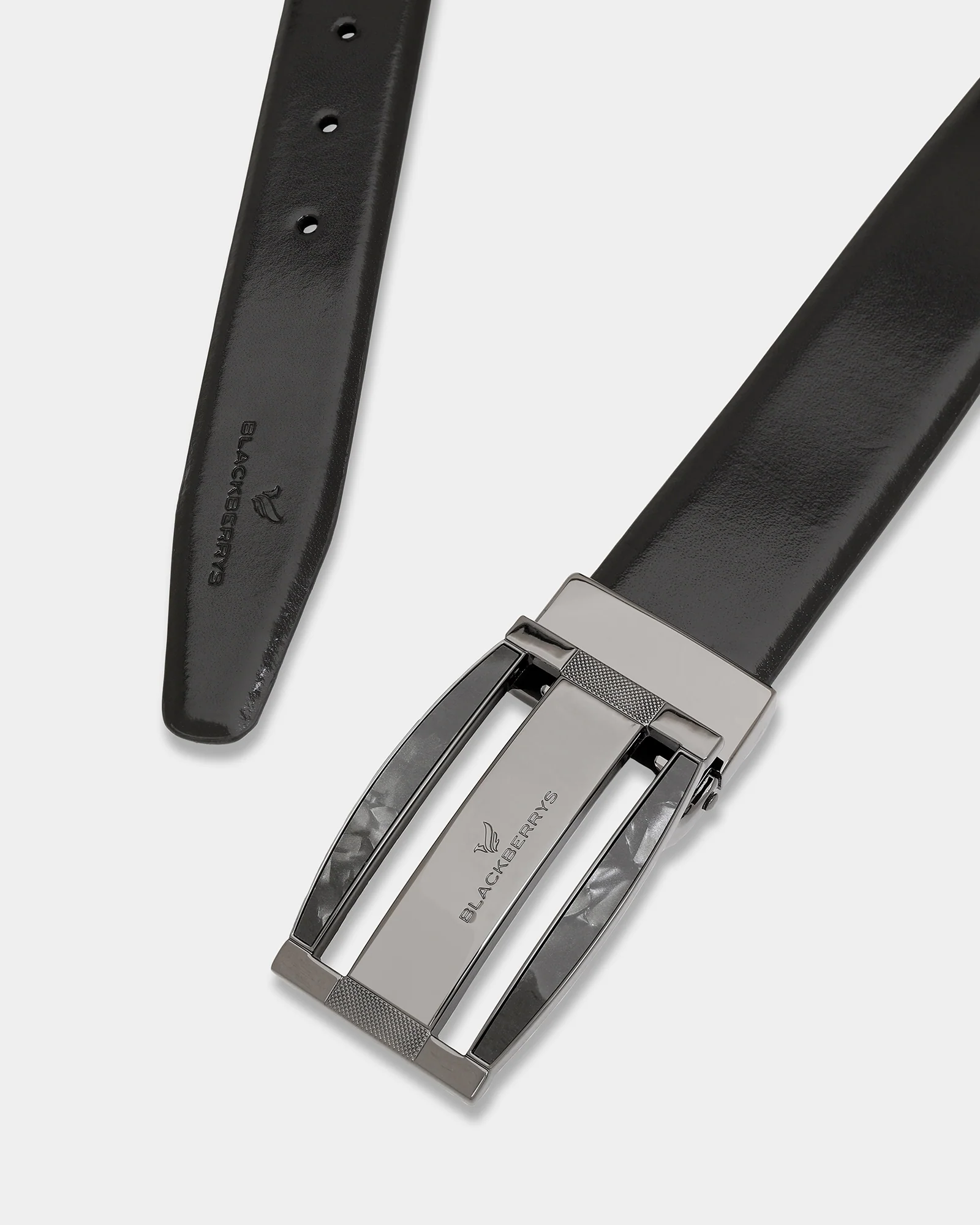Leather Black Solid Belt - Alnoite - Image 2