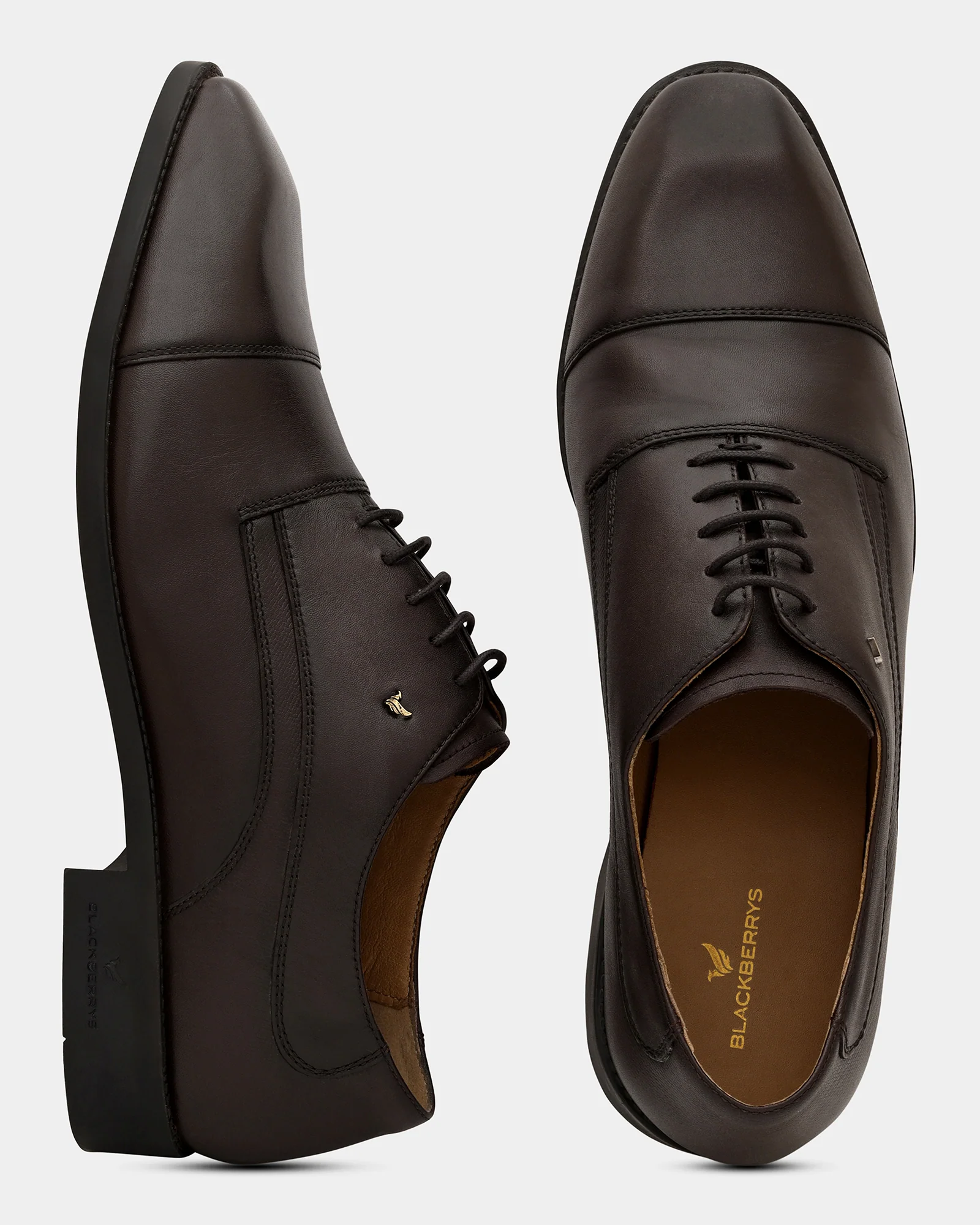 Leather Brown Solid Oxford Shoes - Apricot - Image 2