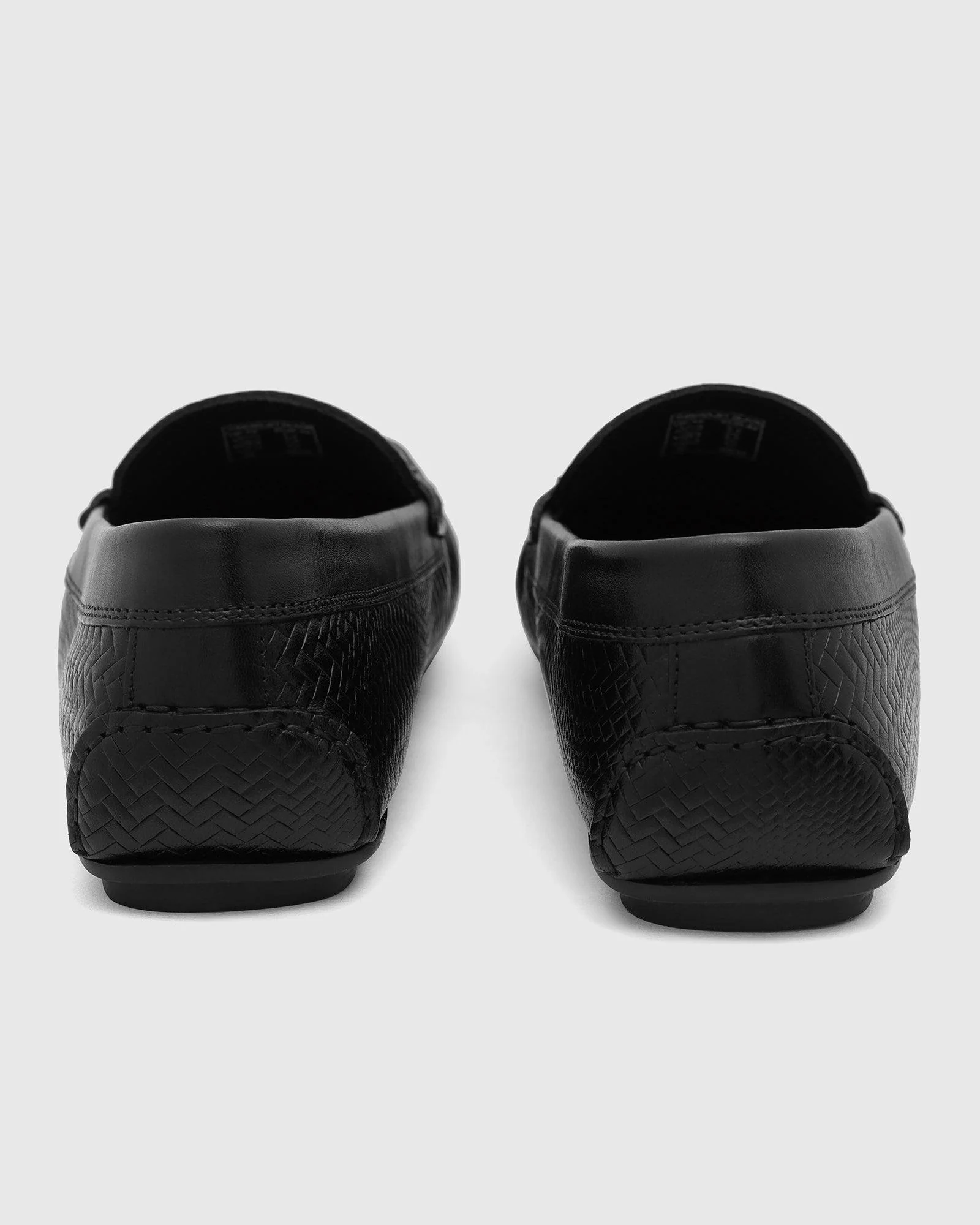 Leather Casual Black Textured Loafers Shoes - Thread - Image 5