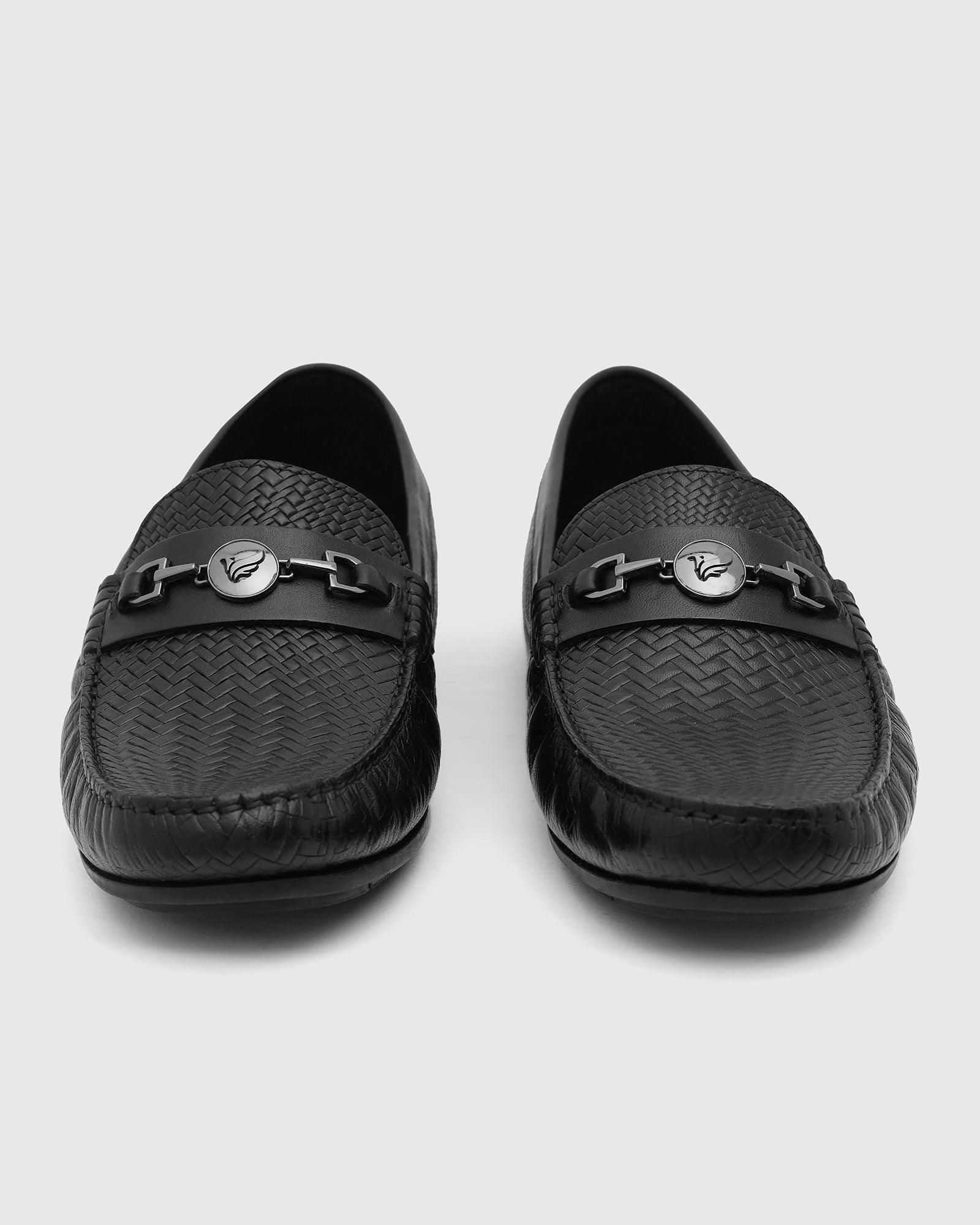 Leather Casual Black Textured Loafers Shoes - Thread - Image 6