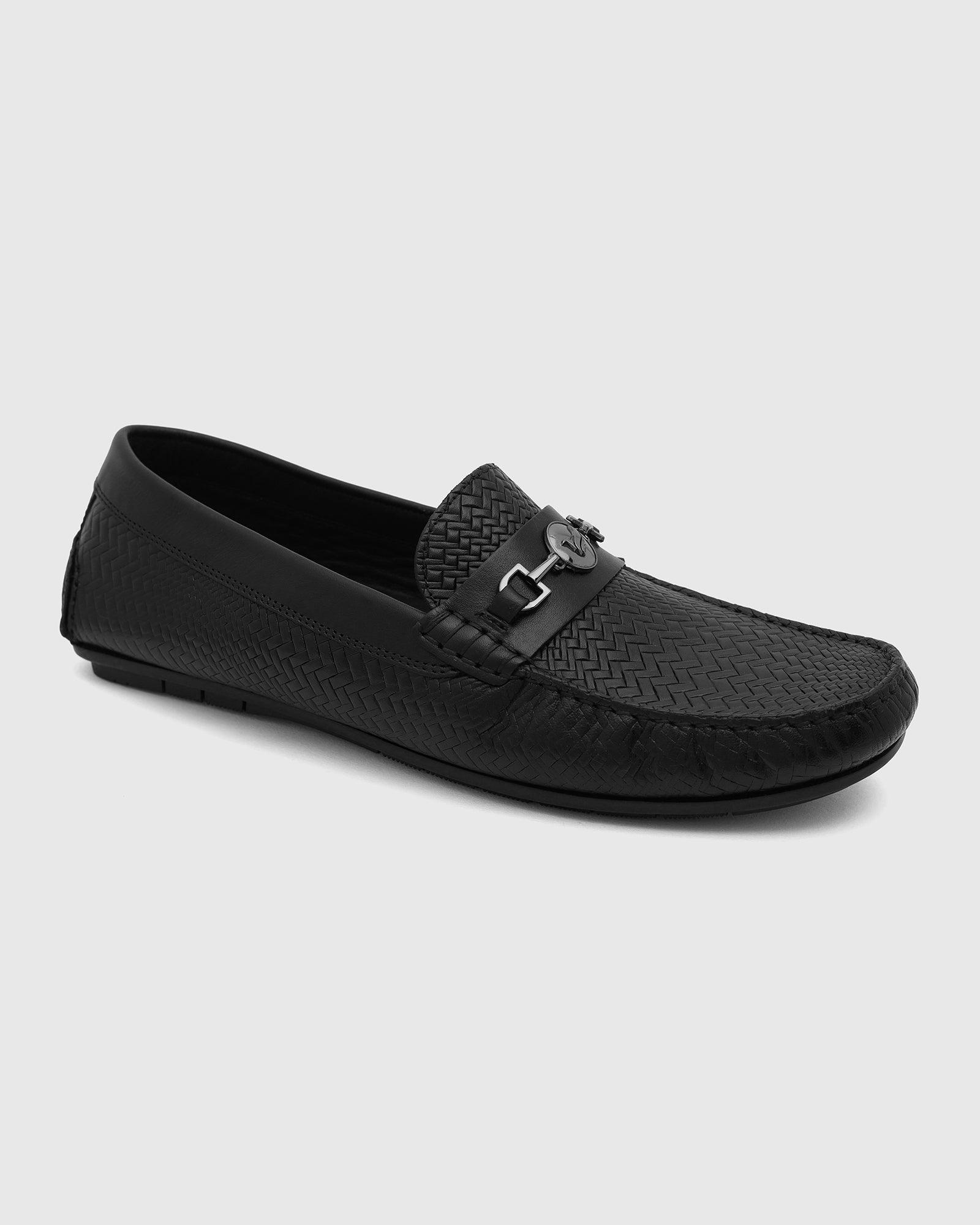 Leather Casual Black Textured Loafers Shoes - Thread - Image 7