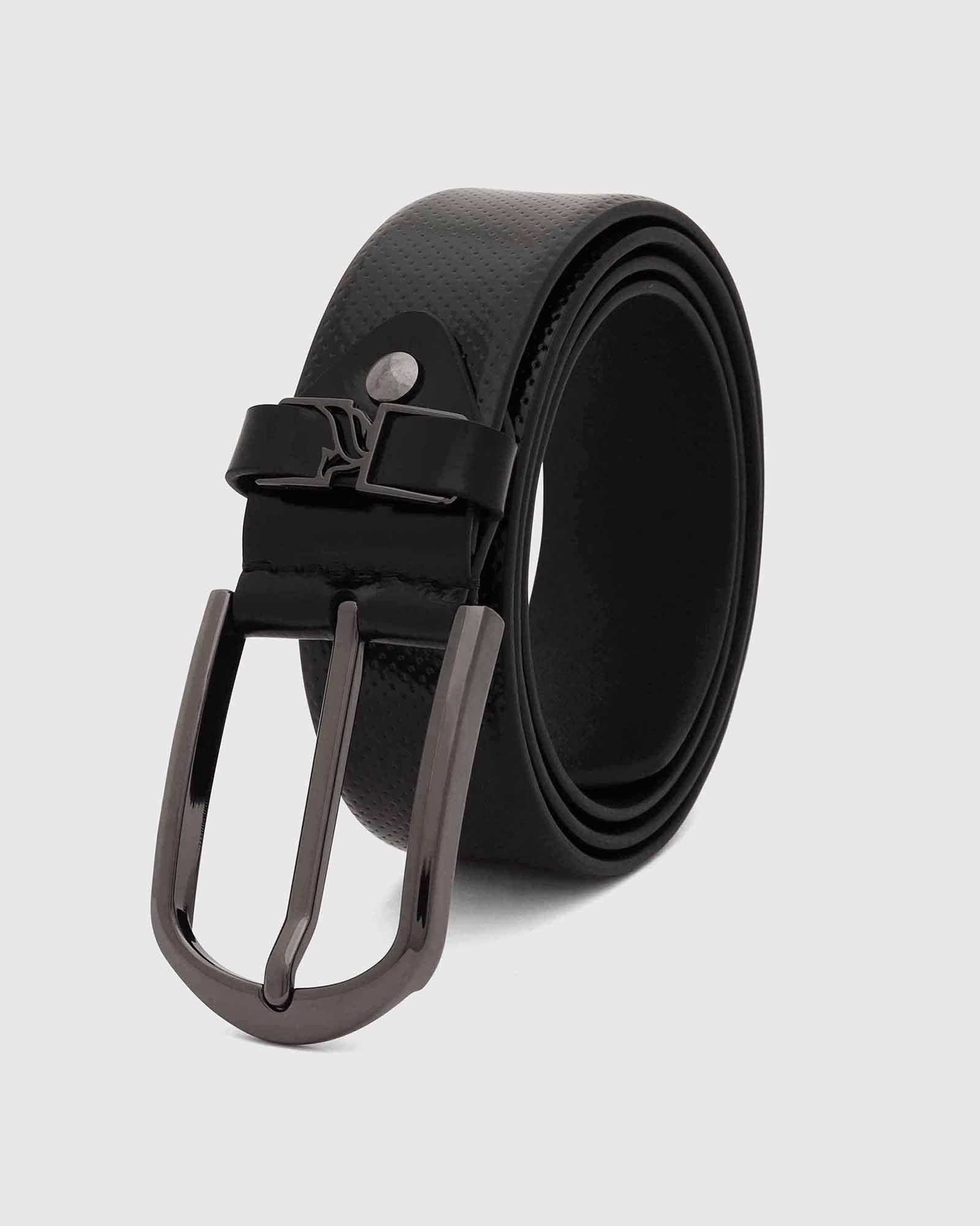 Leather Jet Black Textured Belt - Uratak - Image 3