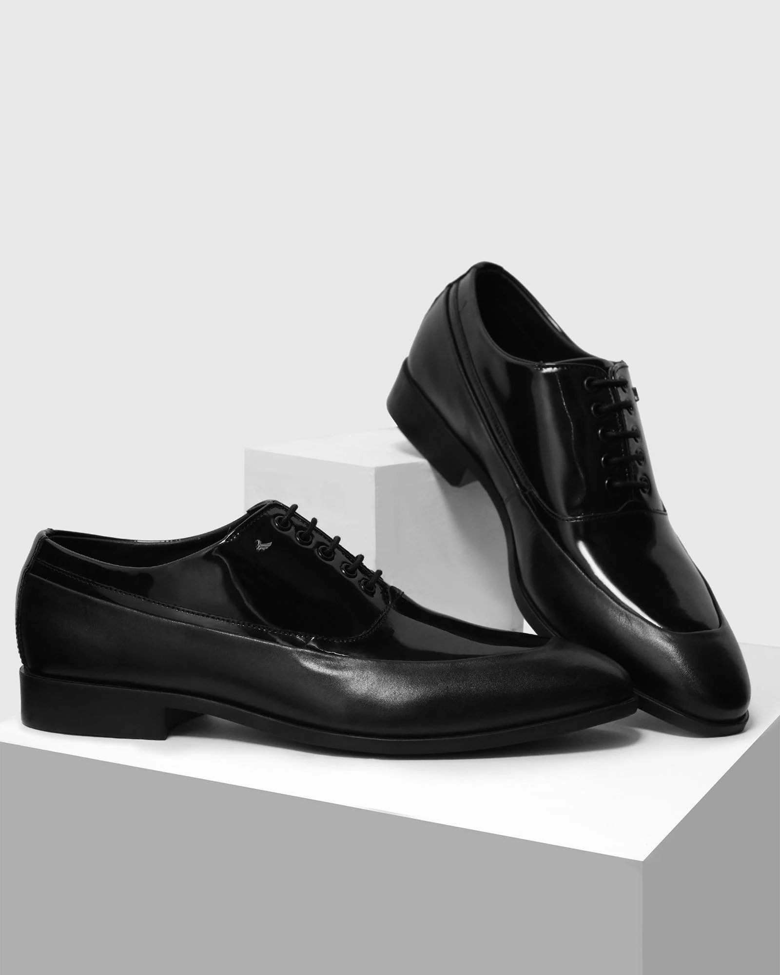 Leather Jet Black Solid Oxford Shoes - Tall - Image 3