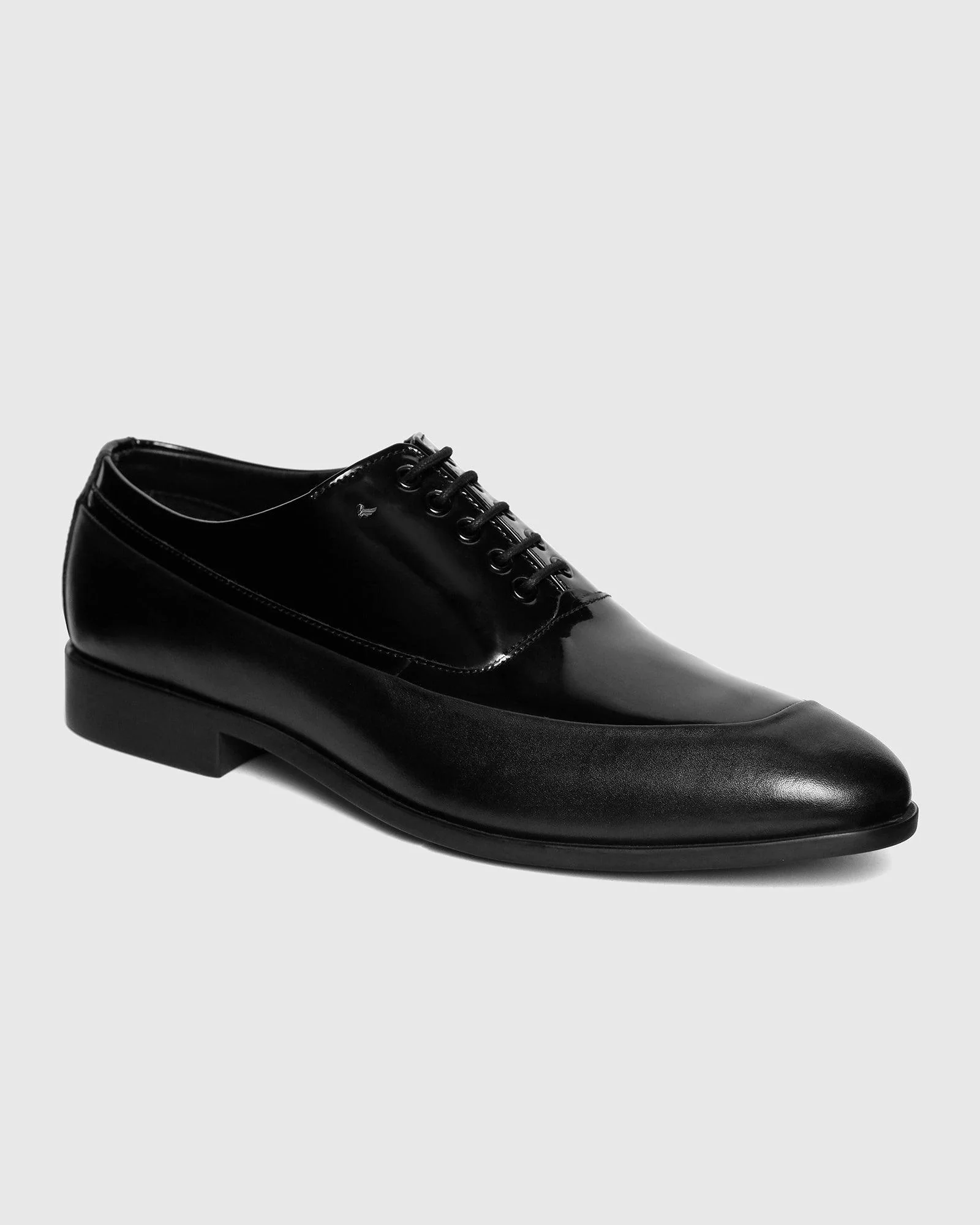 Leather Jet Black Solid Oxford Shoes - Tall - Image 7