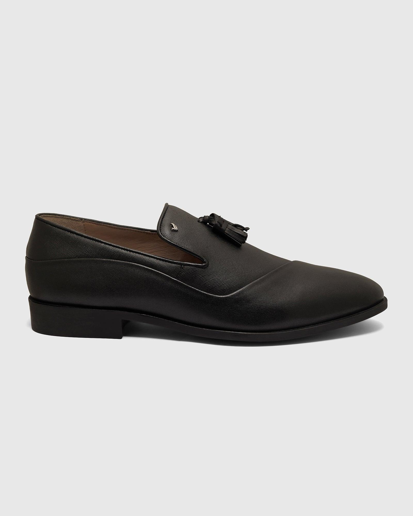 Leather Jet Black Solid Slip On Shoes - Theon - Image 6