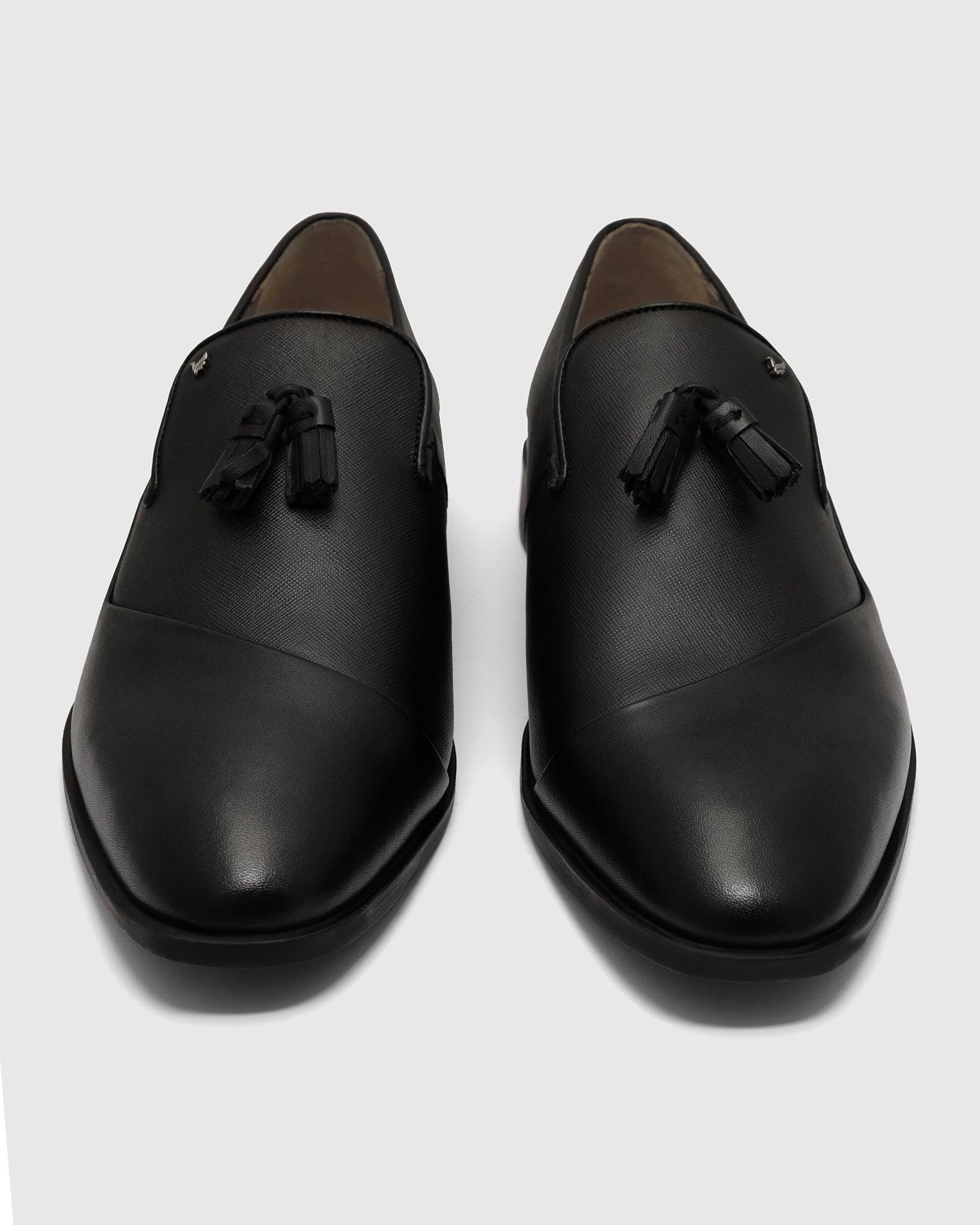 Leather Jet Black Solid Slip On Shoes - Theon - Image 7