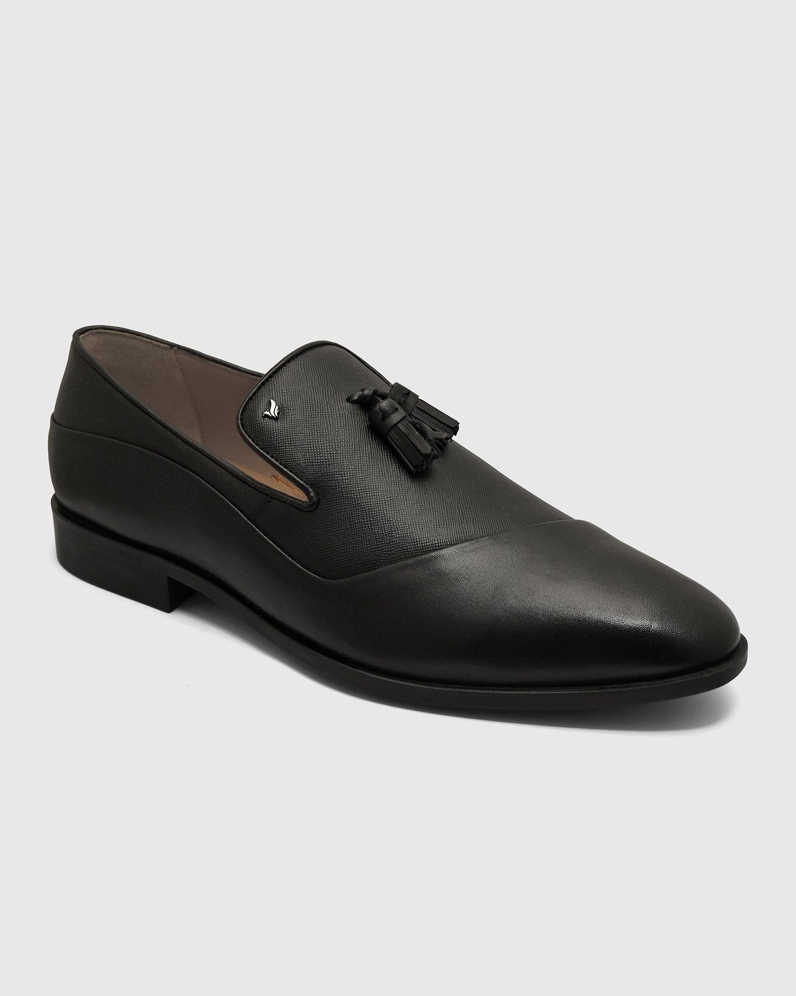 Leather Jet Black Solid Slip On Shoes - Theon - Image 8