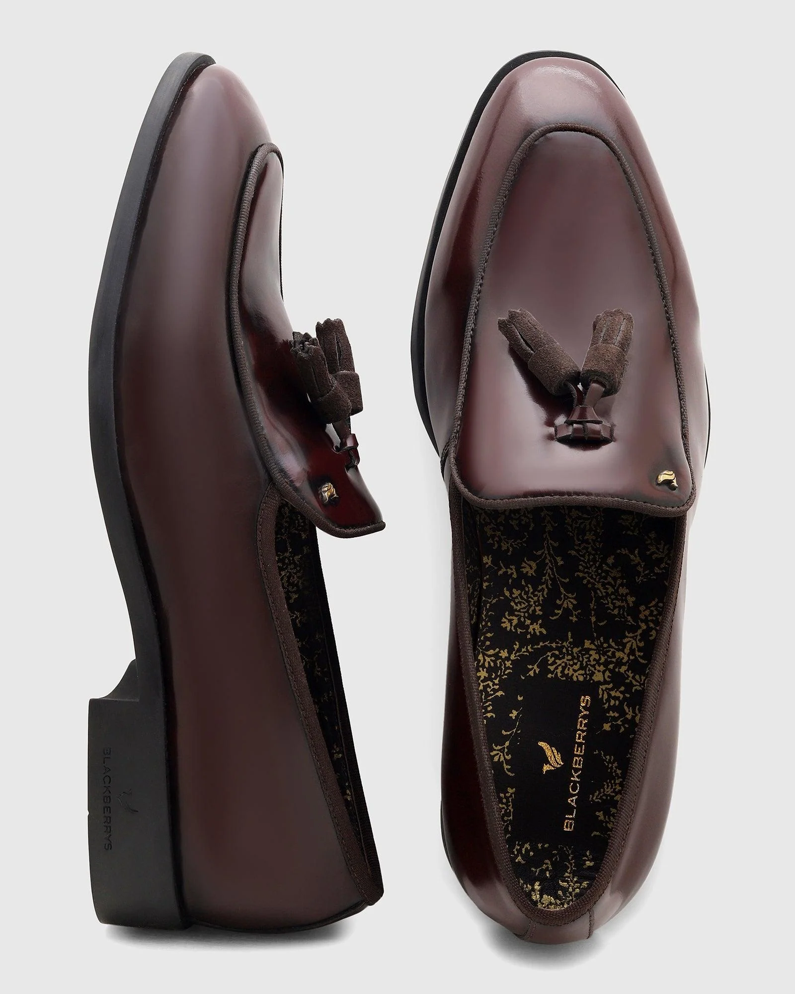 Leather Burgandy Solid Slip On Shoes - Rubber - Image 3