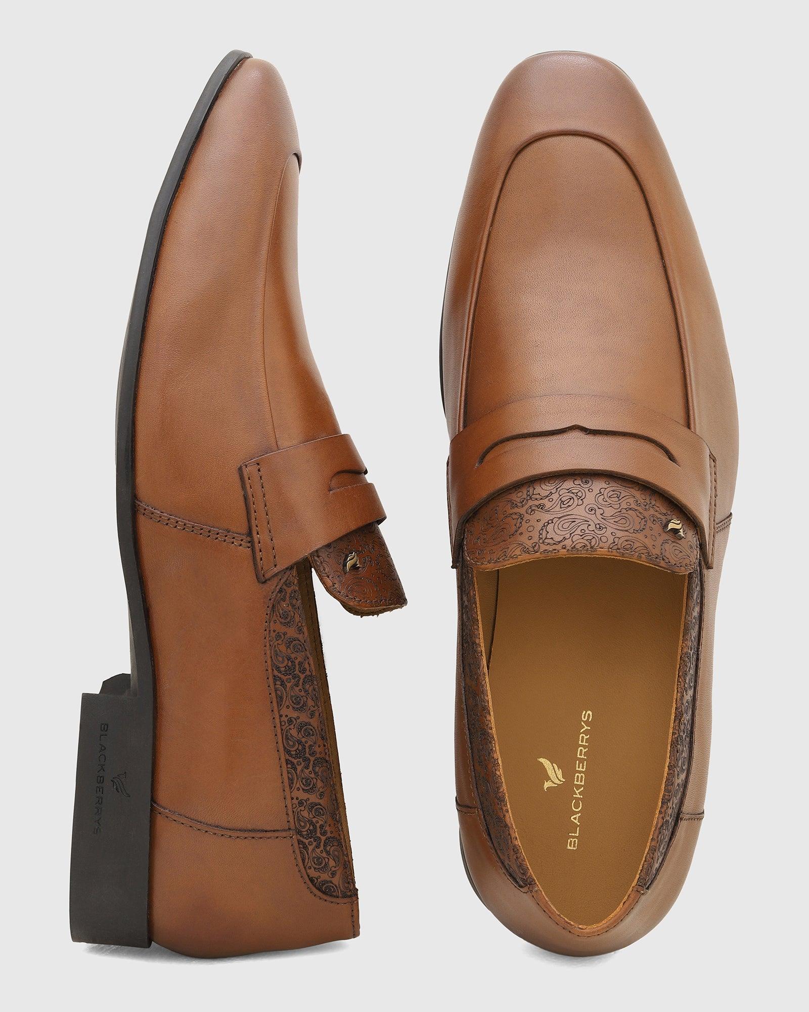Leather Tan Solid Slip On Shoes - Red - Image 2