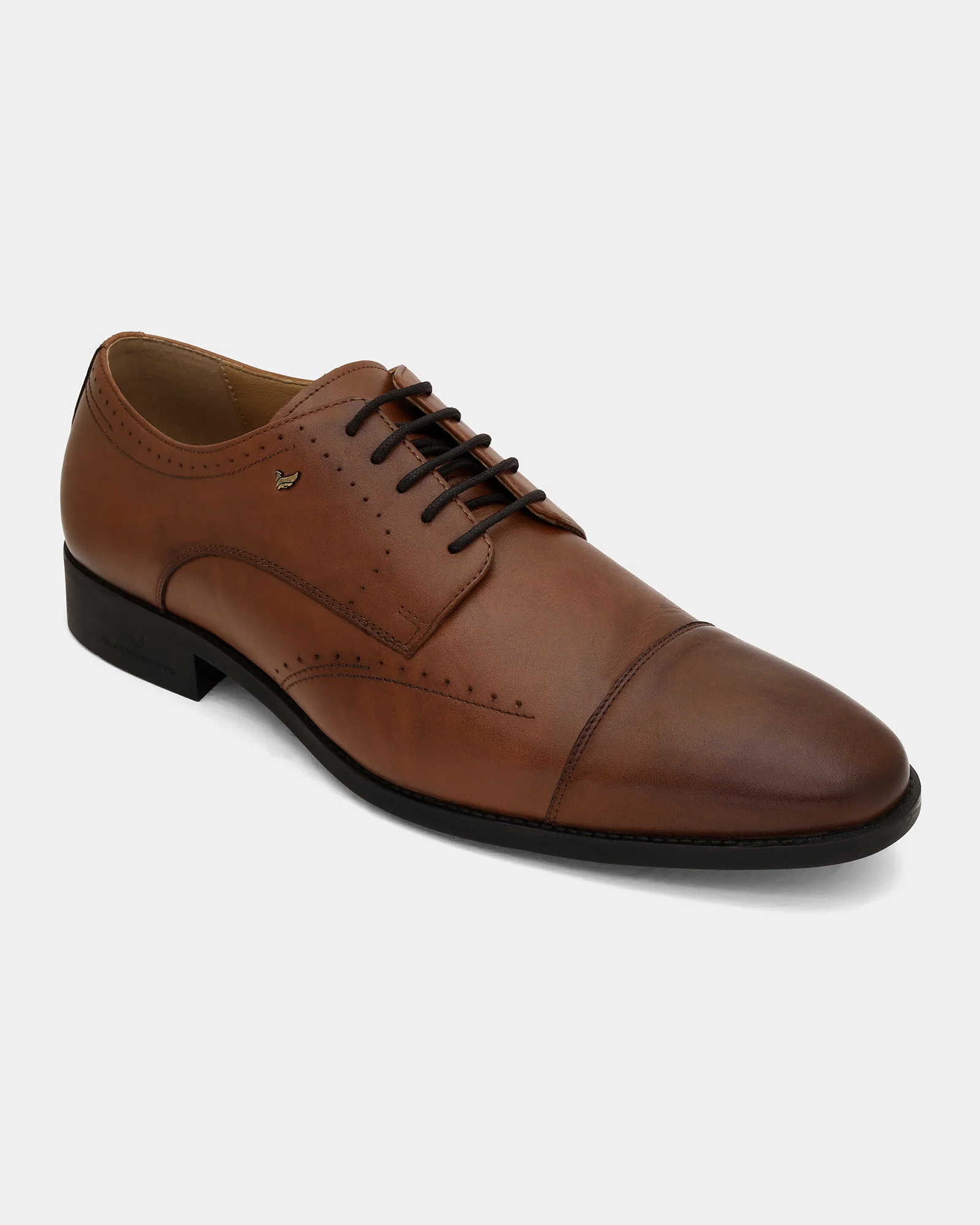 Leather Tan Solid Derby Shoes - Ally - Image 7