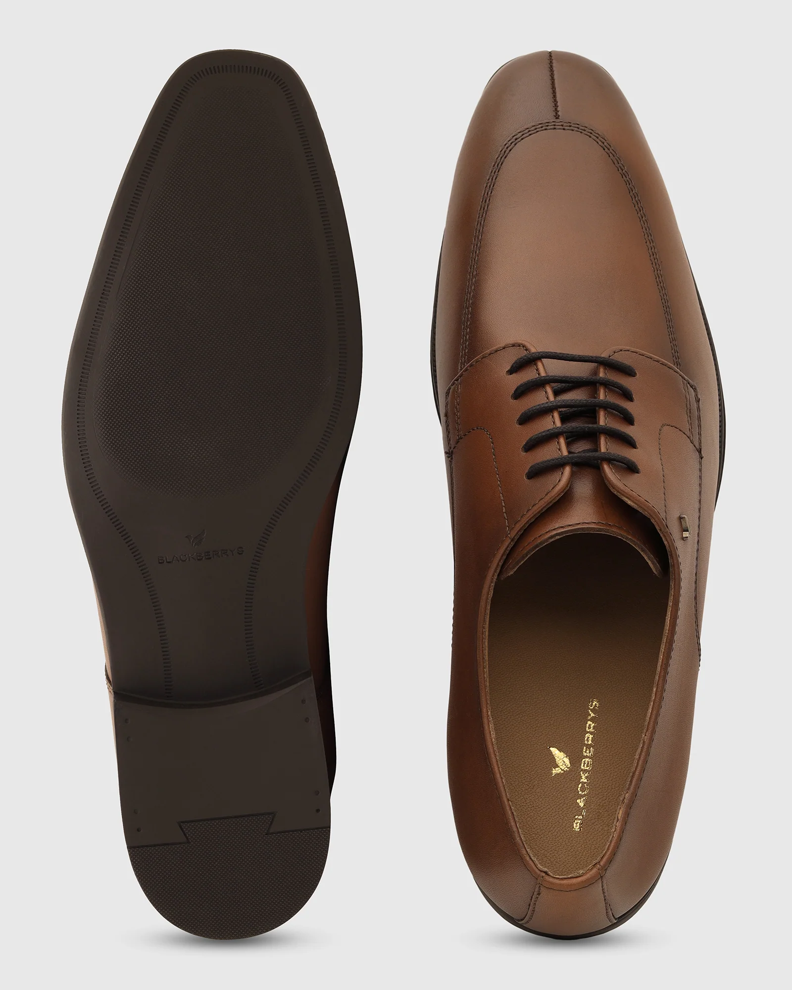 Leather Tan Solid Derby Shoes - Vachel - Image 3