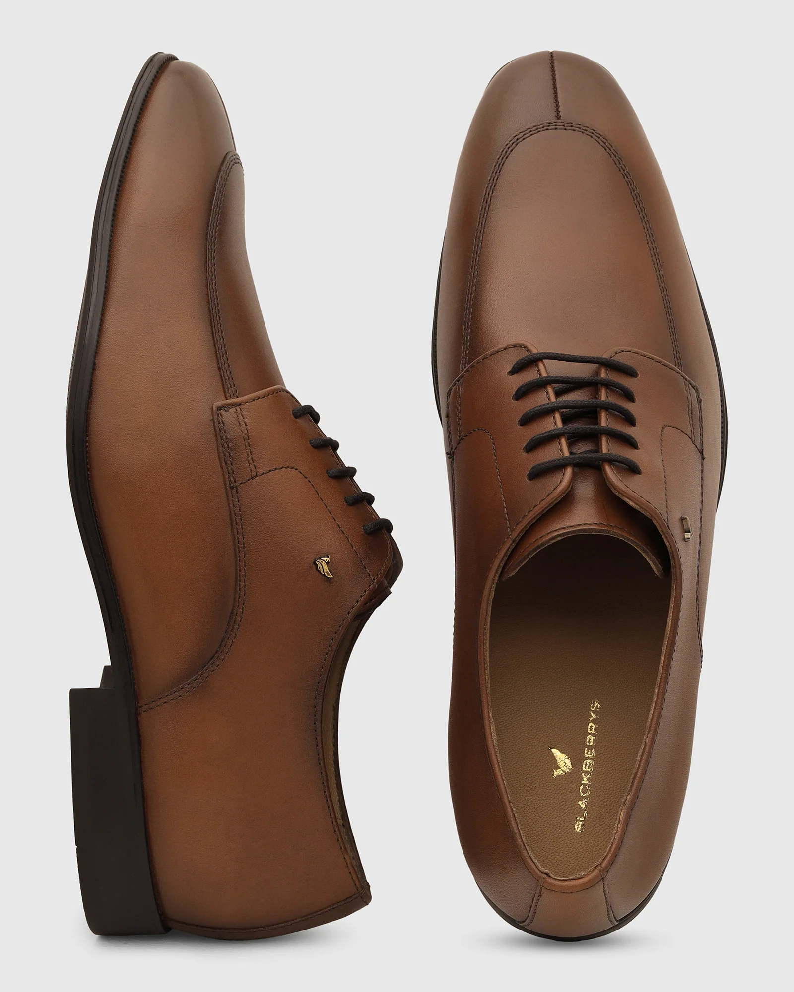 Leather Tan Solid Derby Shoes - Vachel - Image 4