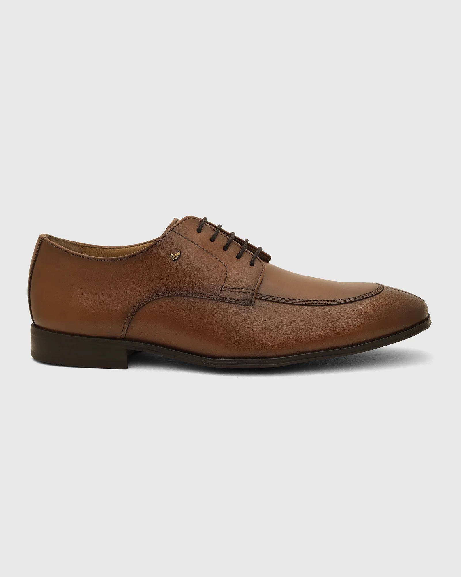 Leather Tan Solid Derby Shoes - Vachel - Image 6