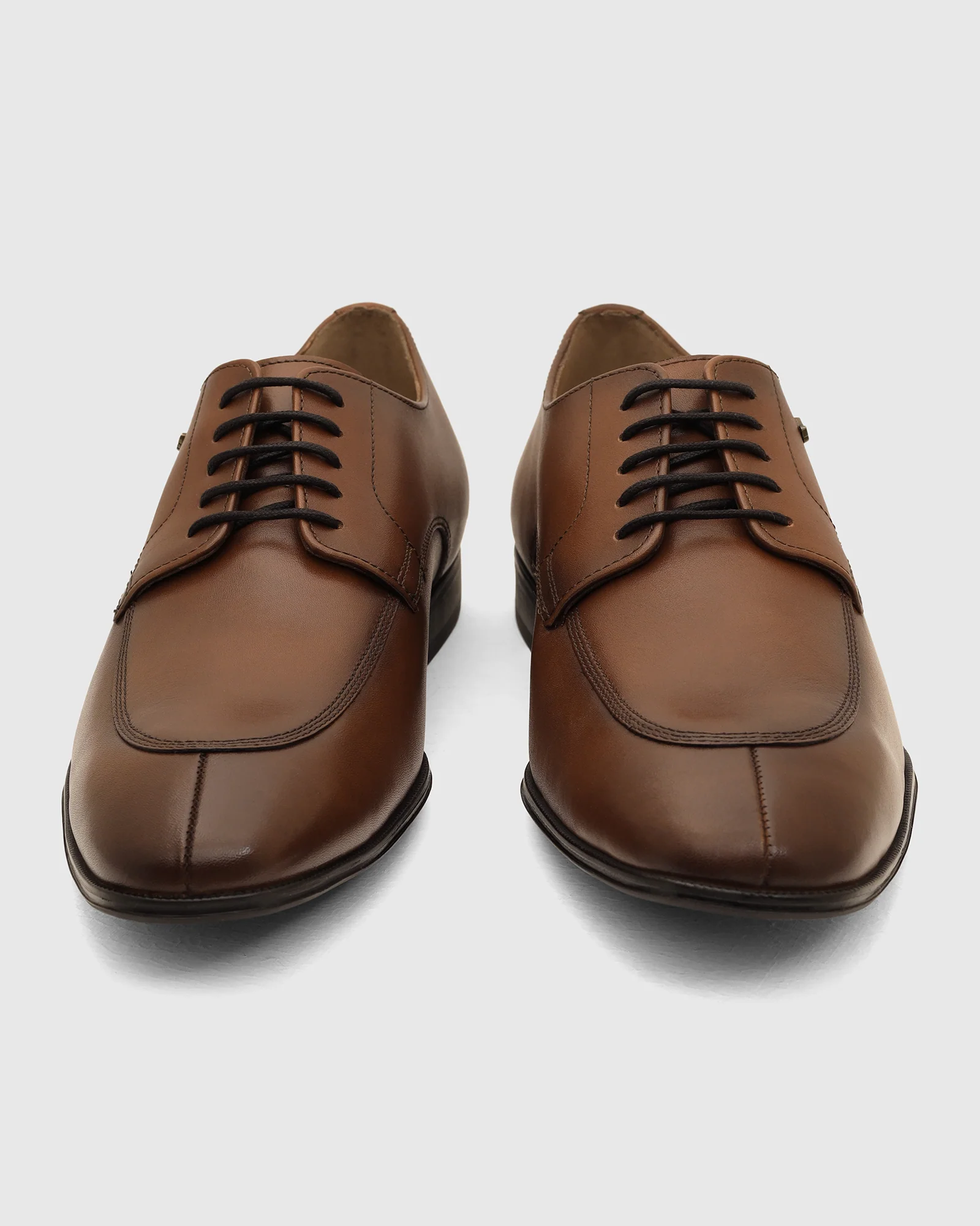 Leather Tan Solid Derby Shoes - Vachel - Image 7