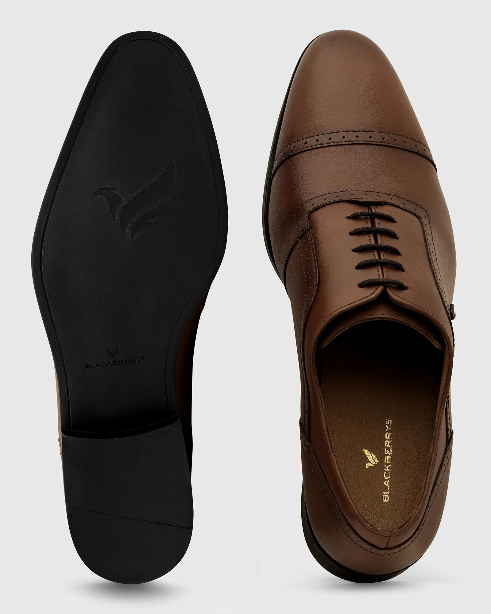 Leather Tan Solid Oxford Shoes - Venus - Image 3