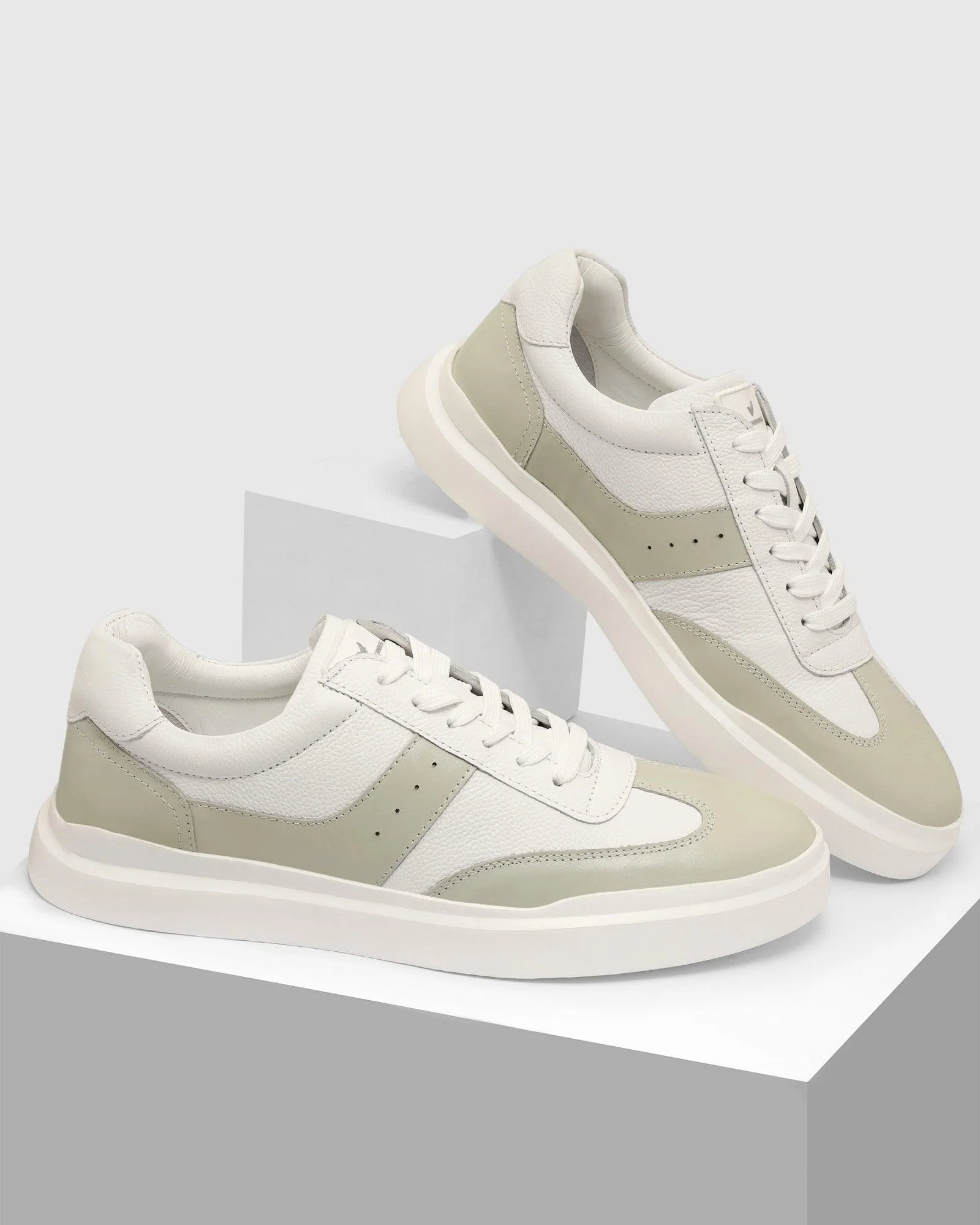 Leather White Solid Sneakers - Tammy - Image 2