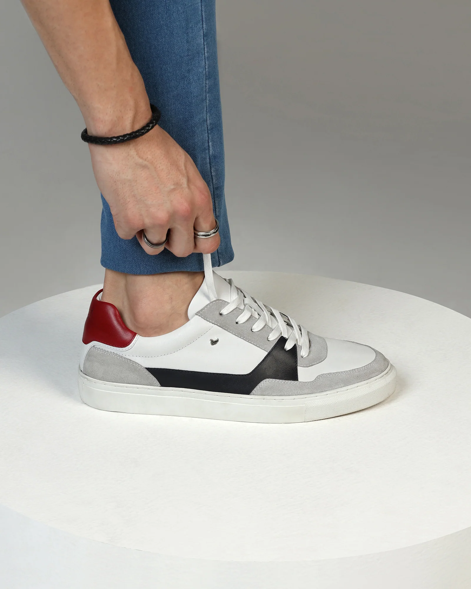 Leather White Solid Sneakers - Viva - Image 3