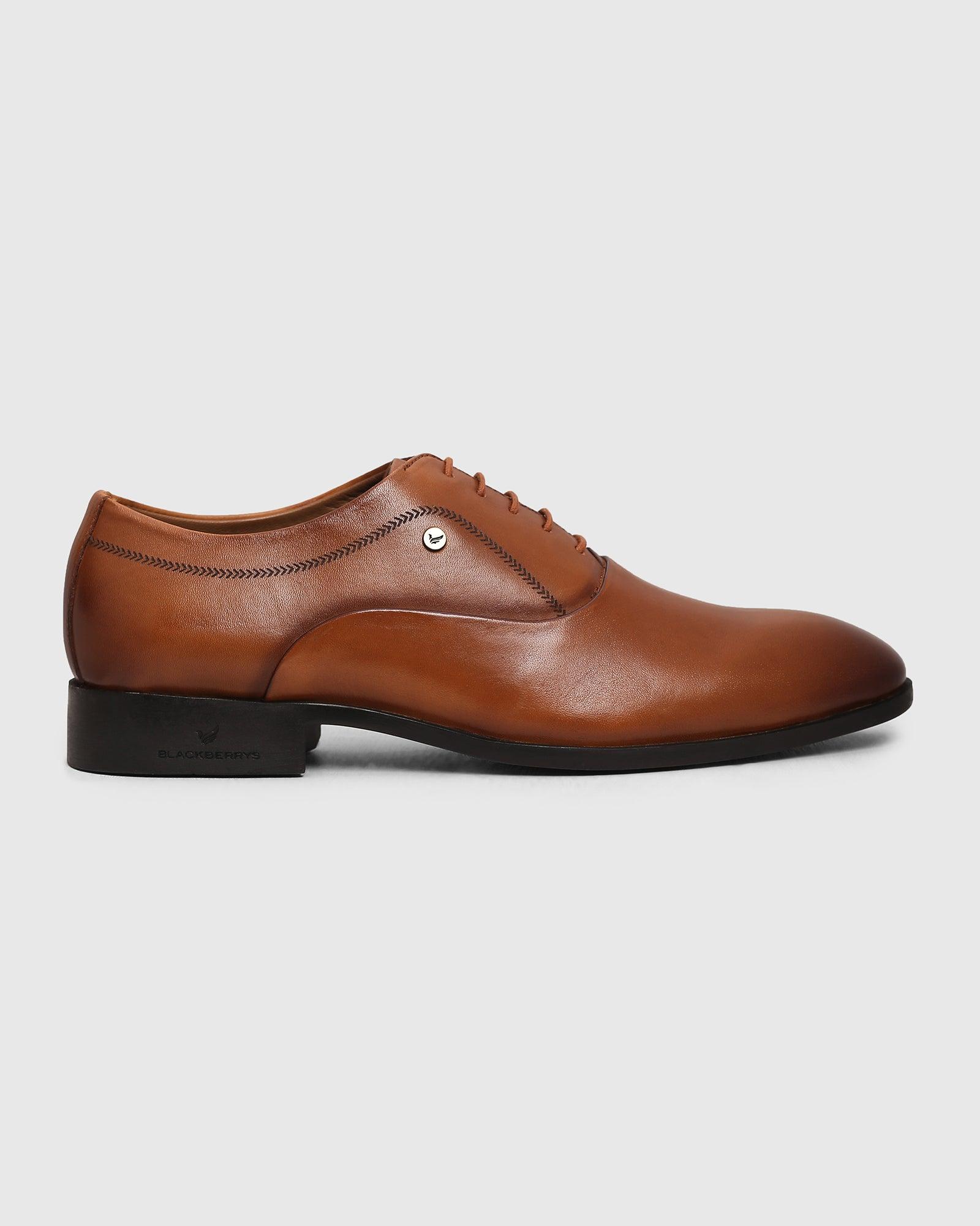 Must Haves Leather Tan Textured Oxford Shoes - Lebum - Image 5