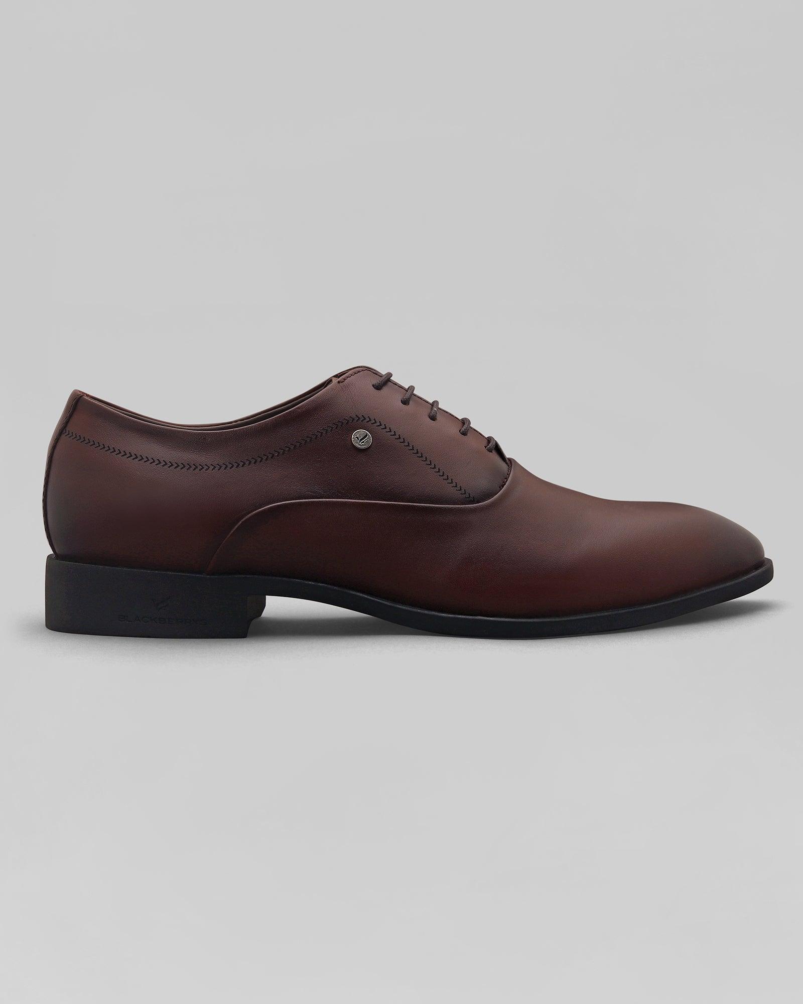 Must Haves Leather Burgundy Solid Oxford Shoes - Lebum - Image 3