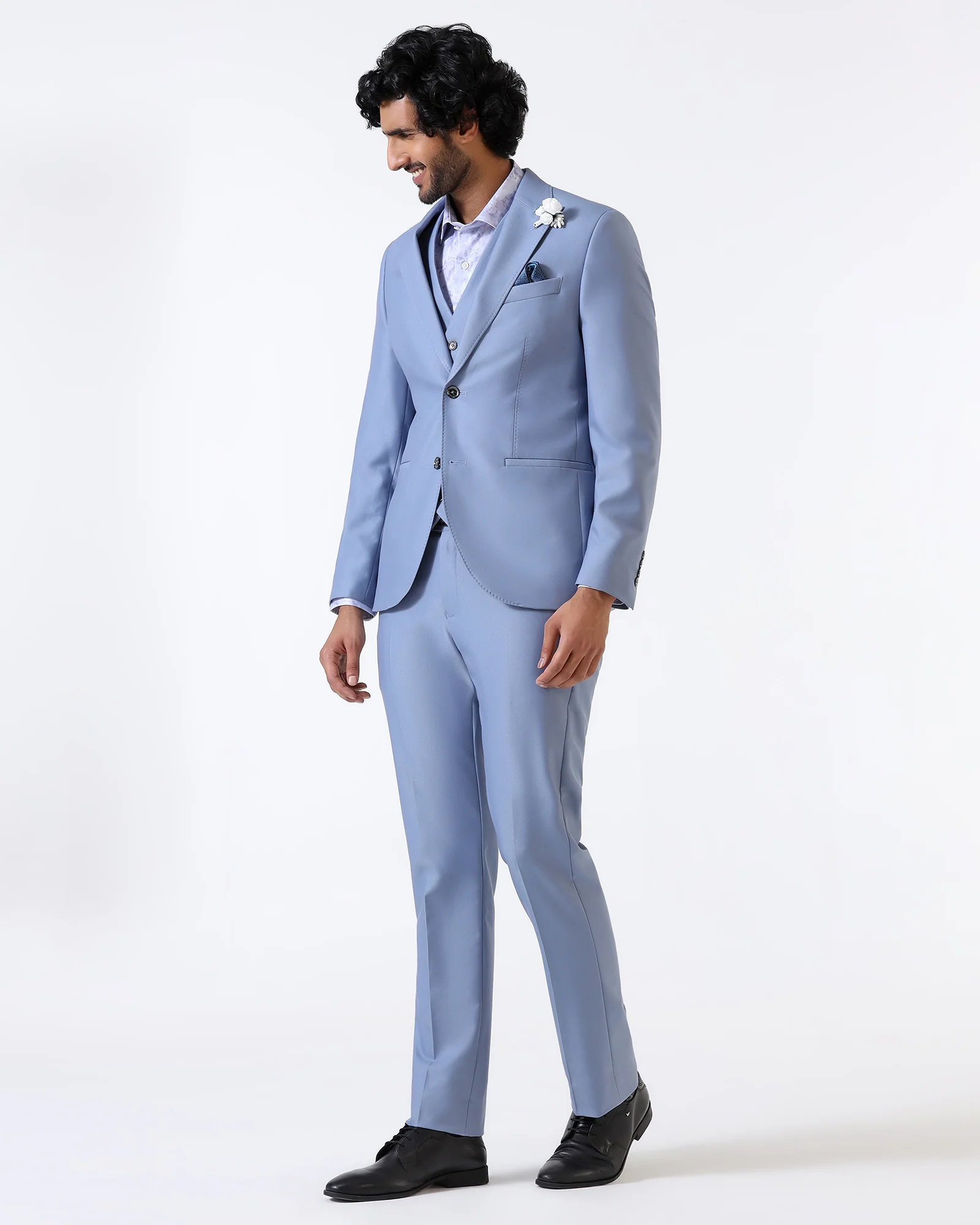 Light Blue Three Piece Solid Suit - Flint - Image 3
