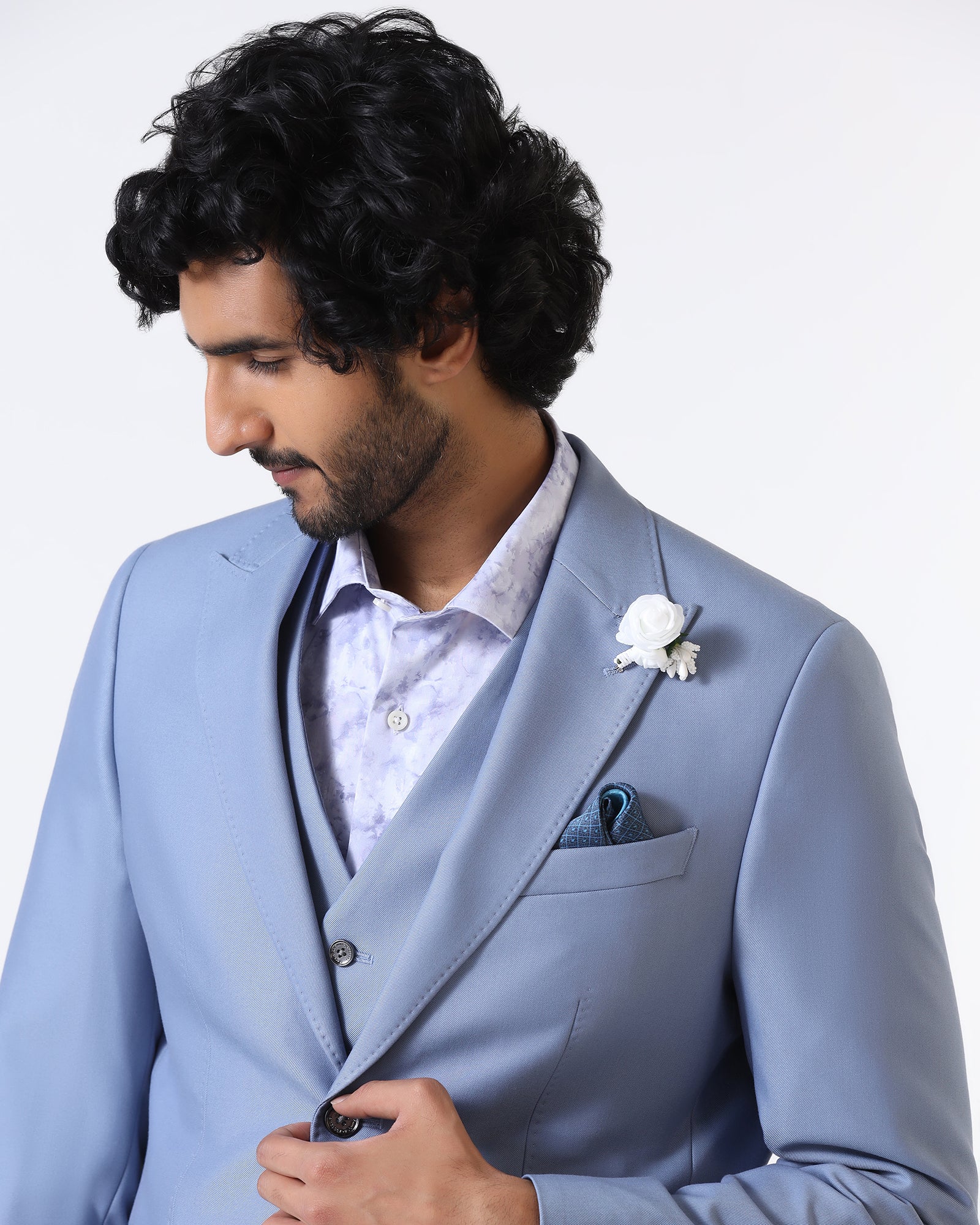 Light Blue Three Piece Solid Suit - Flint - Image 4