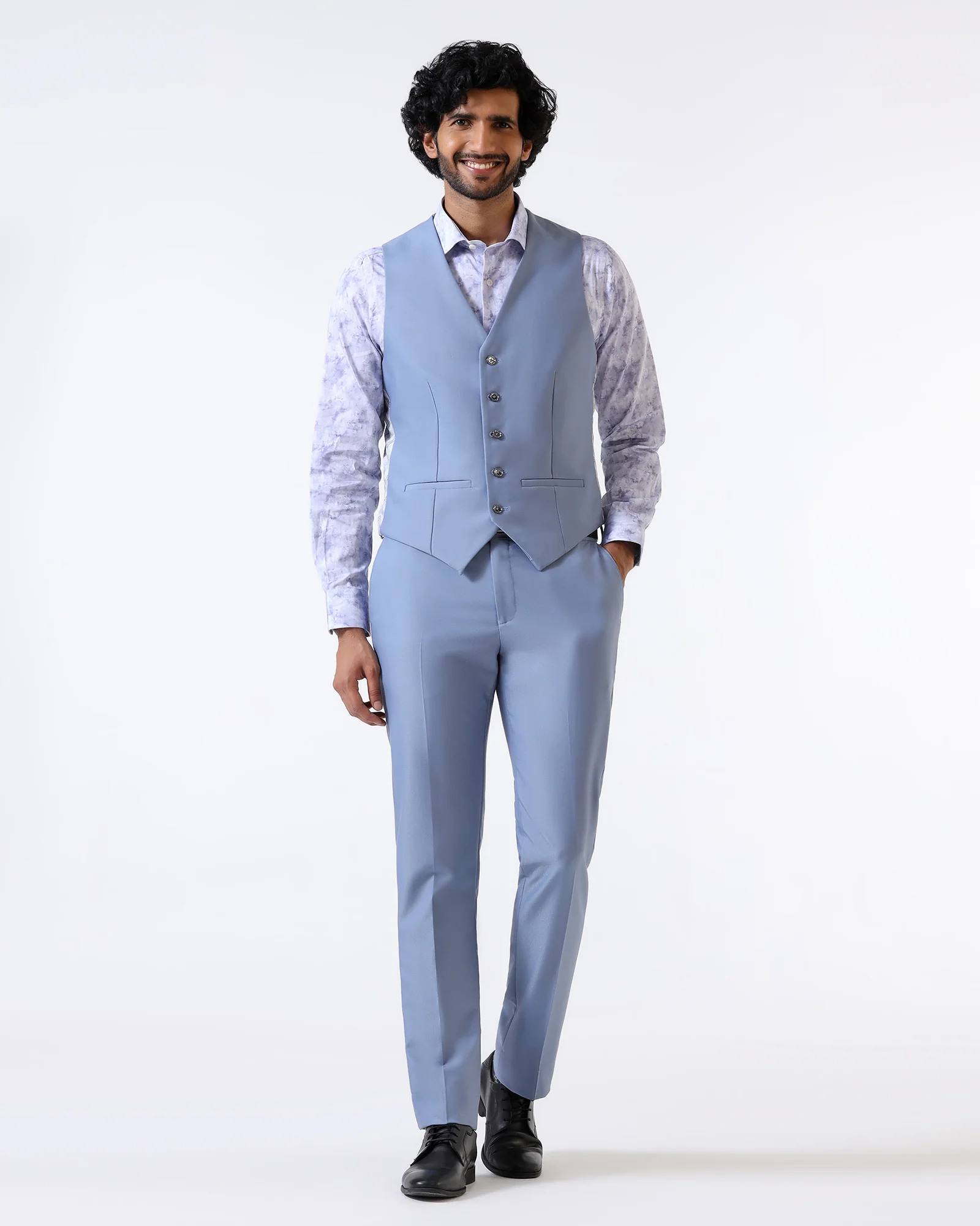 Light Blue Three Piece Solid Suit - Flint - Image 5