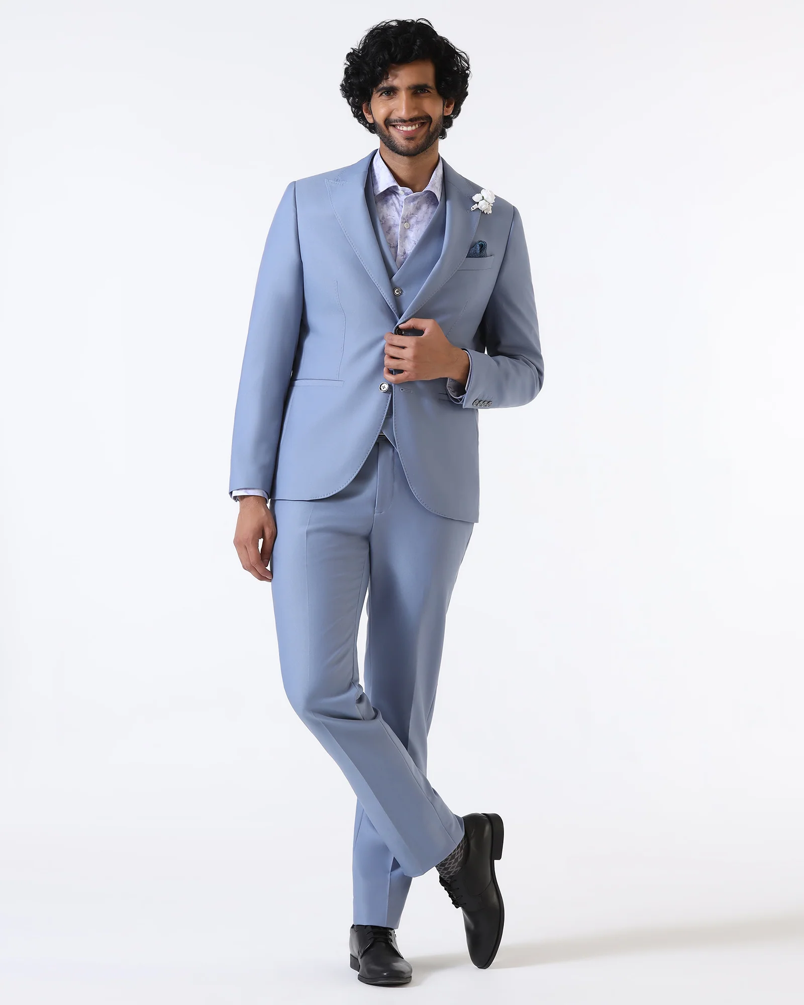 Light Blue Three Piece Solid Suit - Flint - Image 7