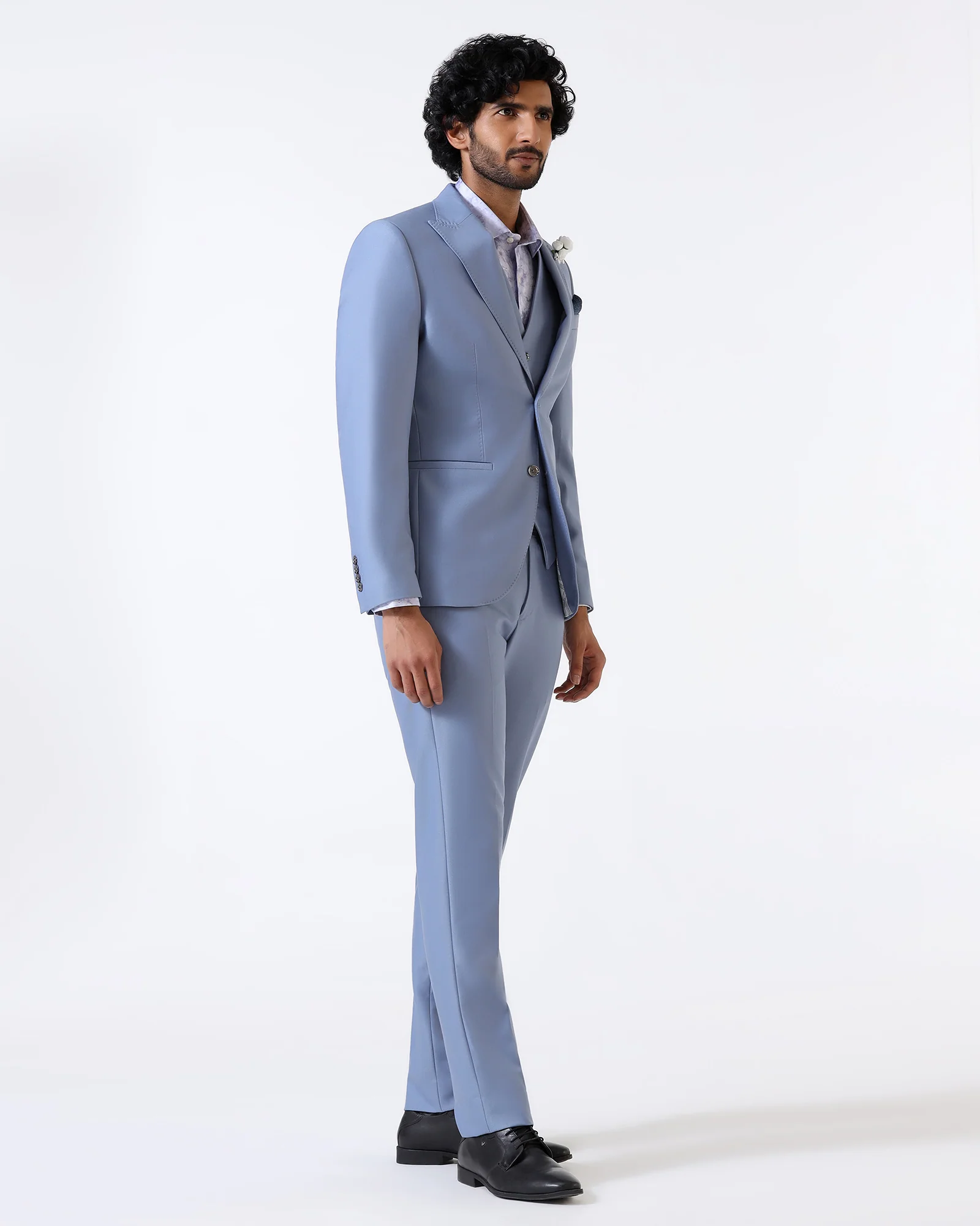 Light Blue Three Piece Solid Suit - Flint - Image 8
