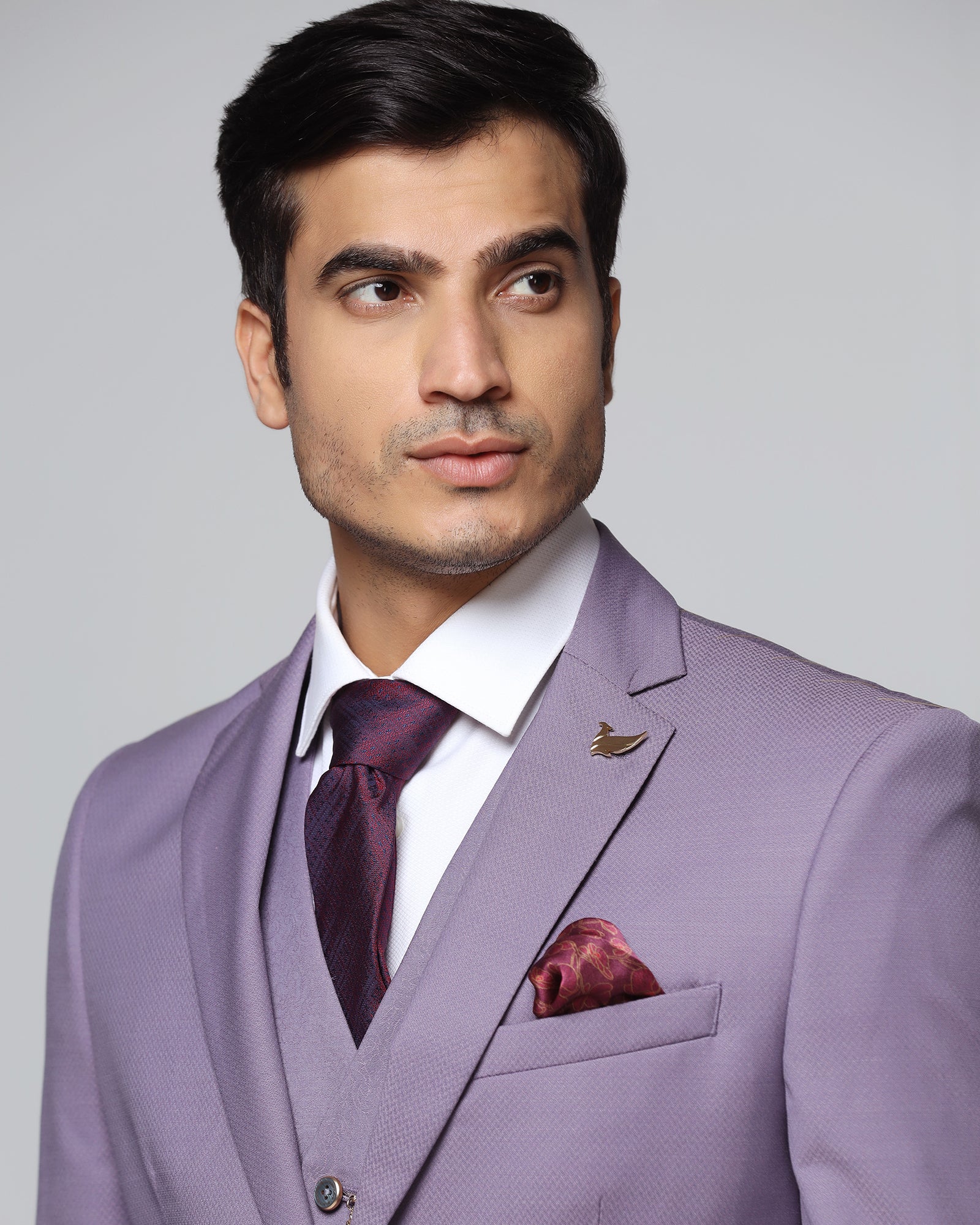 Lilac Three Piece Textured Suit - Desor - Image 4